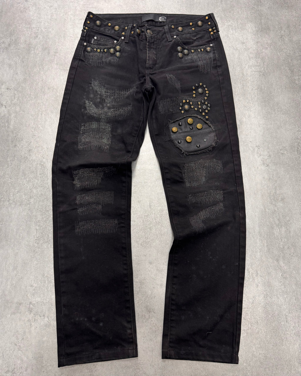 AW2010 Cavalli Studded Distressed Black Jeans