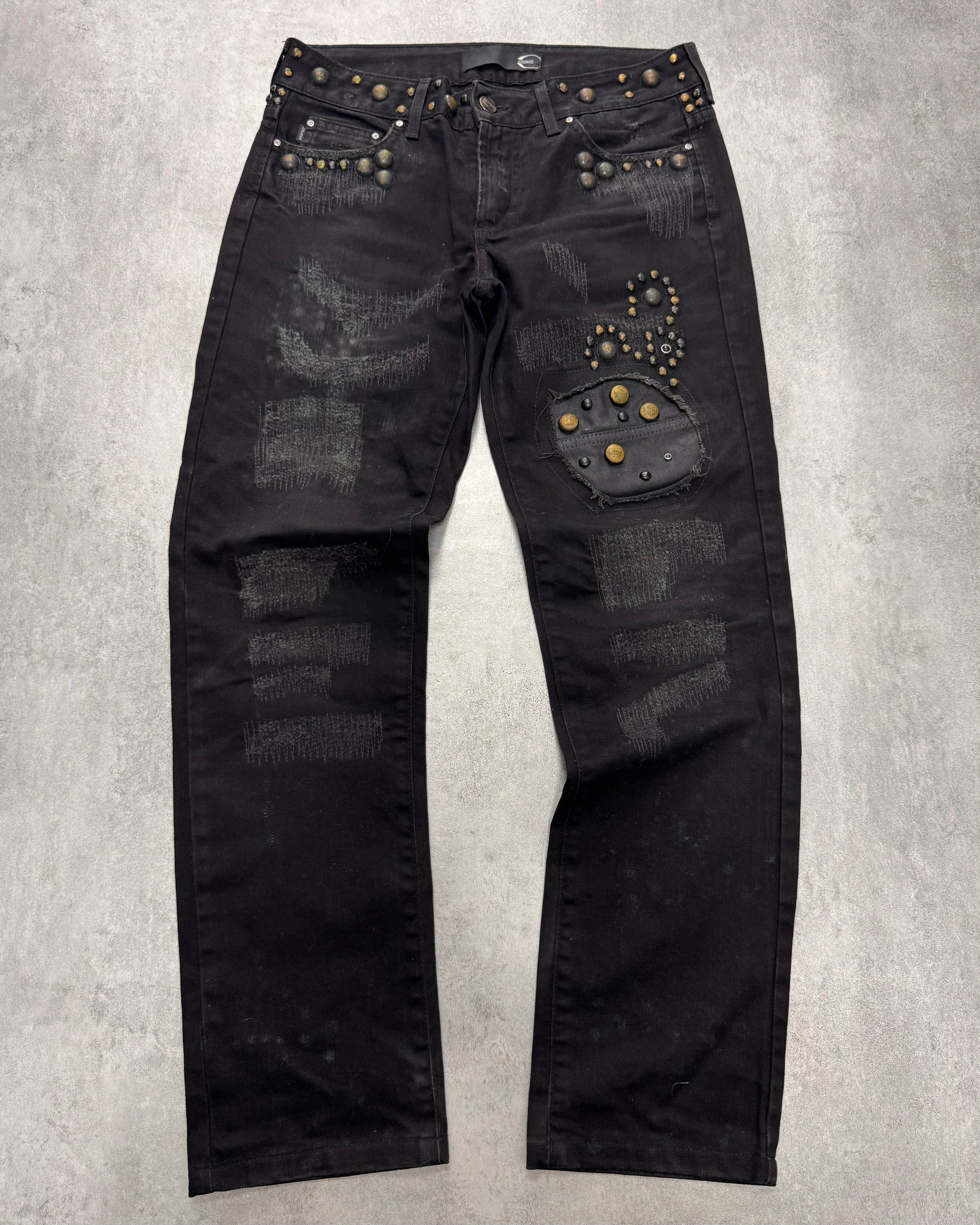 AW2010 Cavalli Studded Distressed Black Jeans