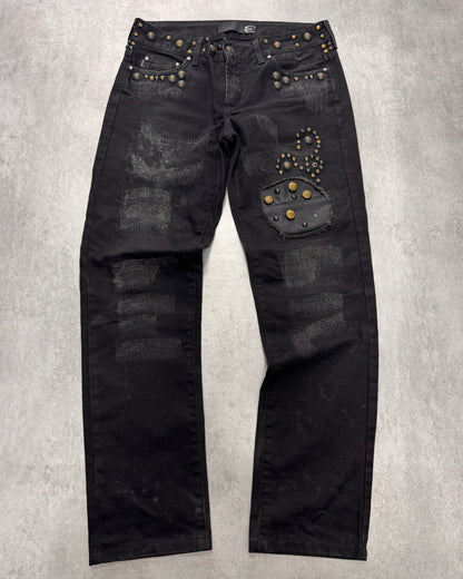 AW2010 Cavalli Studded Distressed Black Jeans (XS)