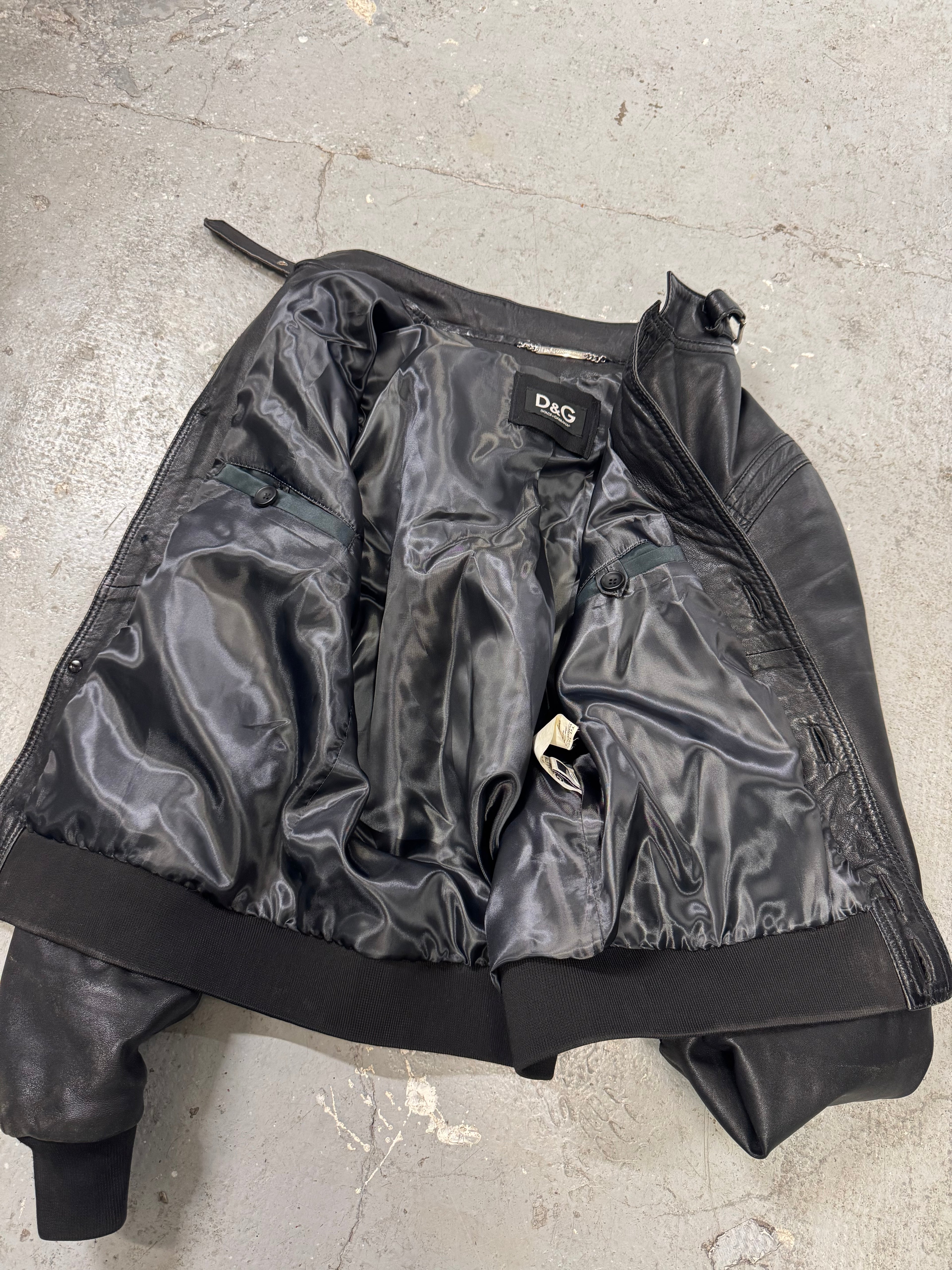2000s Dolce & Gabbana Black Button Ups Leather Rebel Jacket