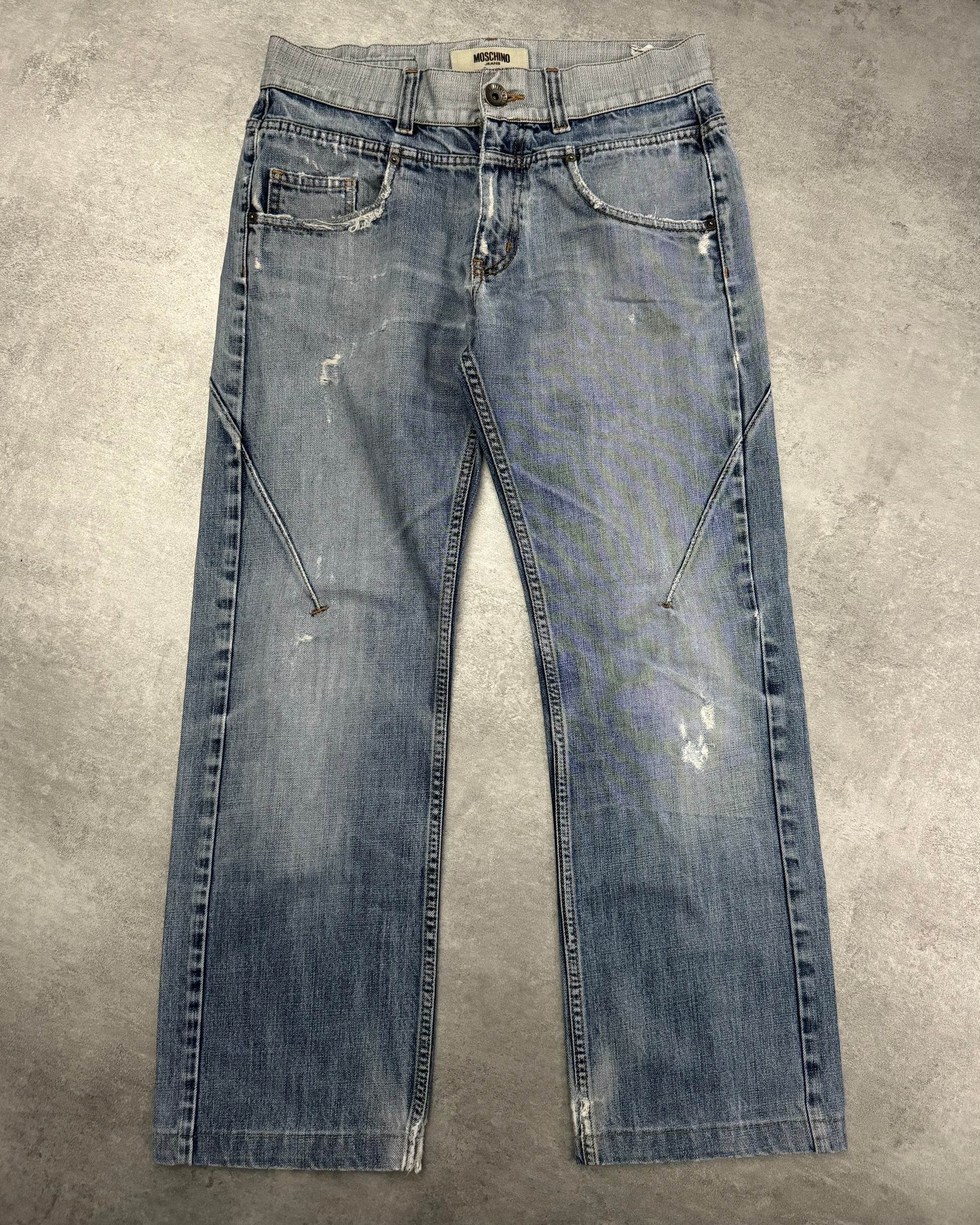 2000s Moschino Peace Distressed Blue Denim Jeans (S) - 1