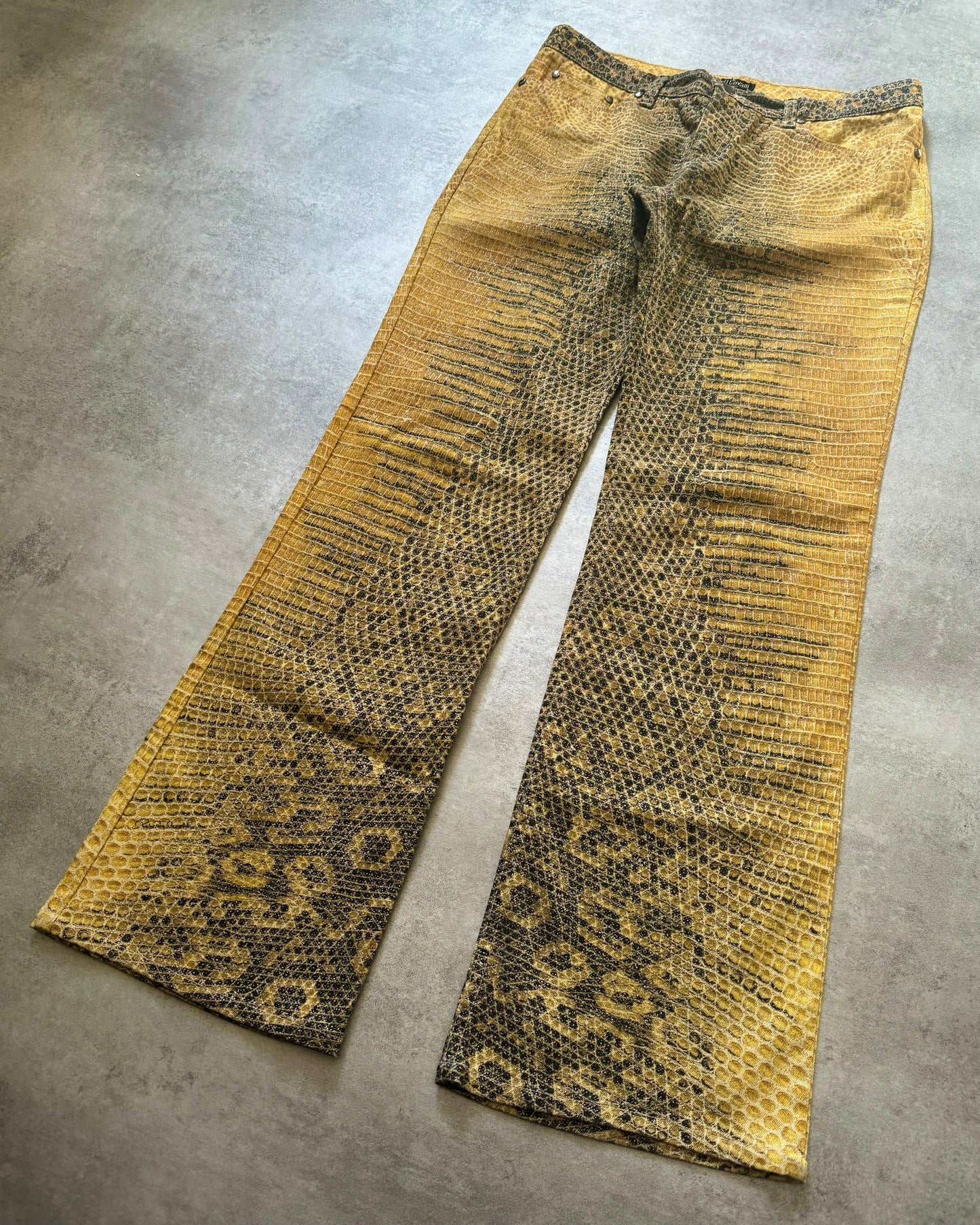 1990s Roberto Cavalli Bees Yellow Scales Pants (M)