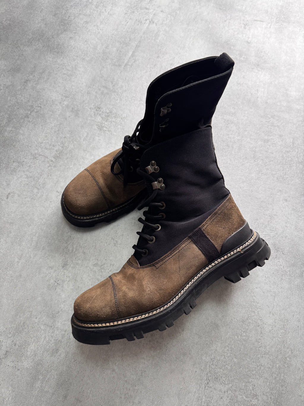 2000s Prada Hiking Suede Hybrid Leather Boots
