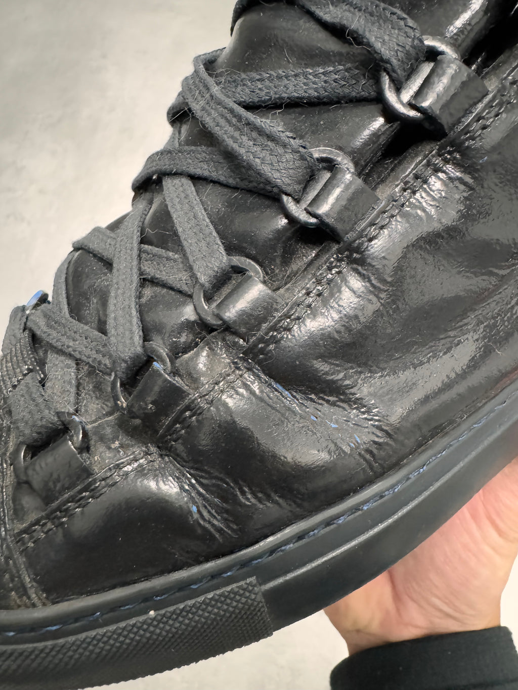 Balenciaga Arena High Hybrid Varnished Double Black Suede Leather Sneakers