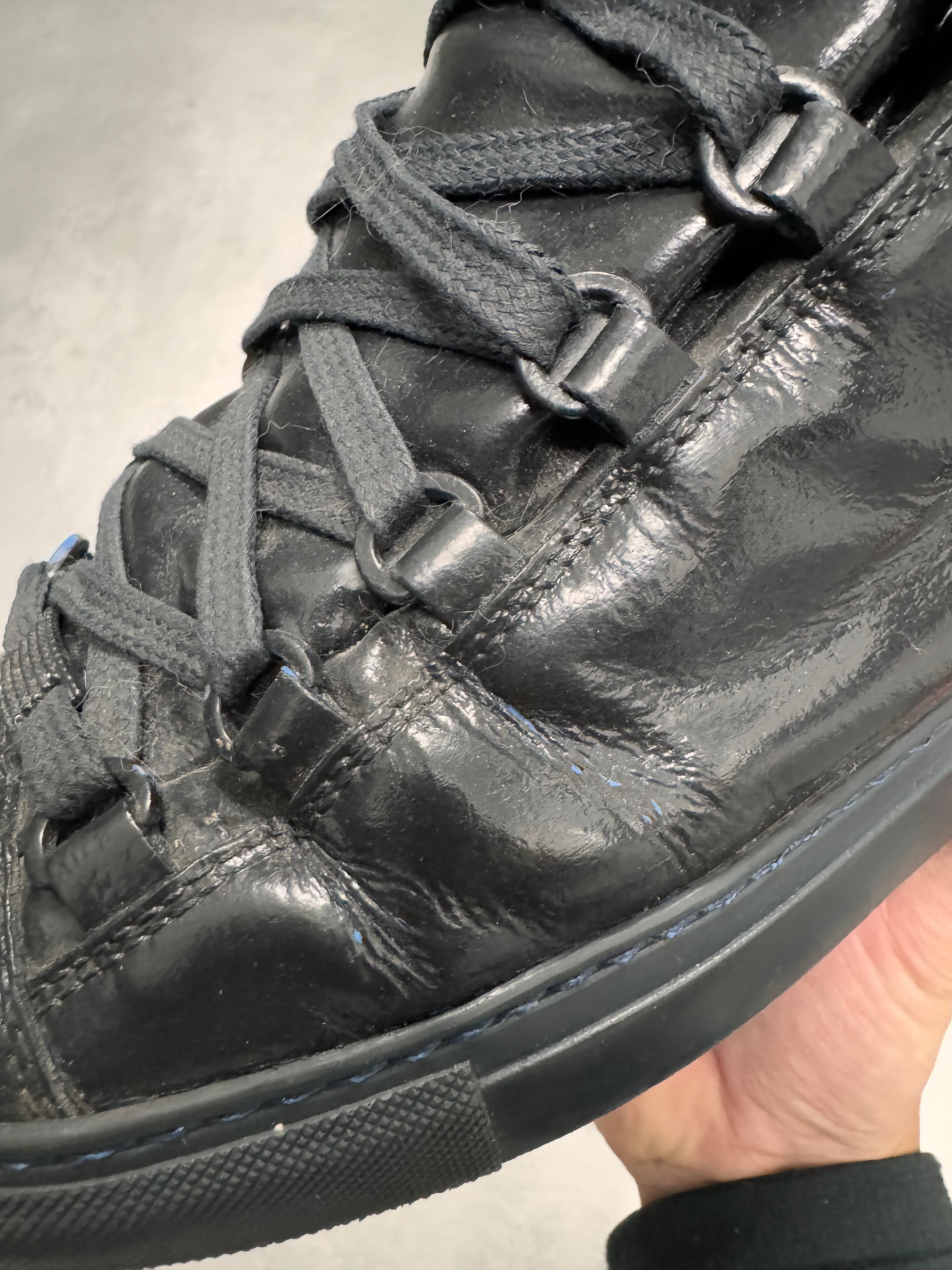 Balenciaga Arena High Hybrid Varnished Double Black Suede Leather Sneakers