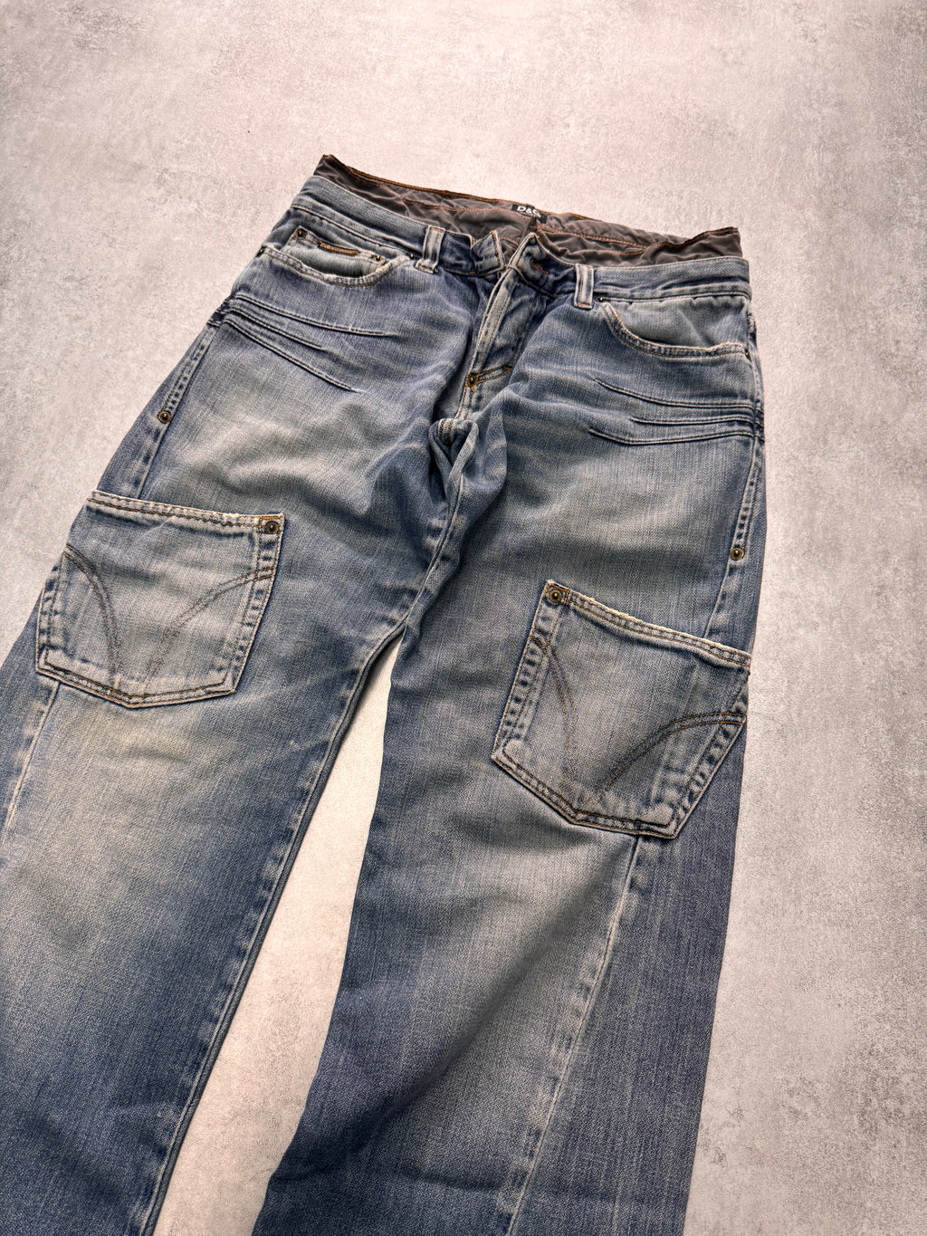 AW2003 Dolce & Gabbana Double-Waisted Sun Faded Denim Cargo Jeans