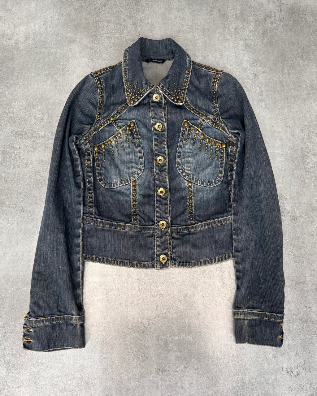 Plein Sud Studded Denim Cropped Jacket (XXS/XS)