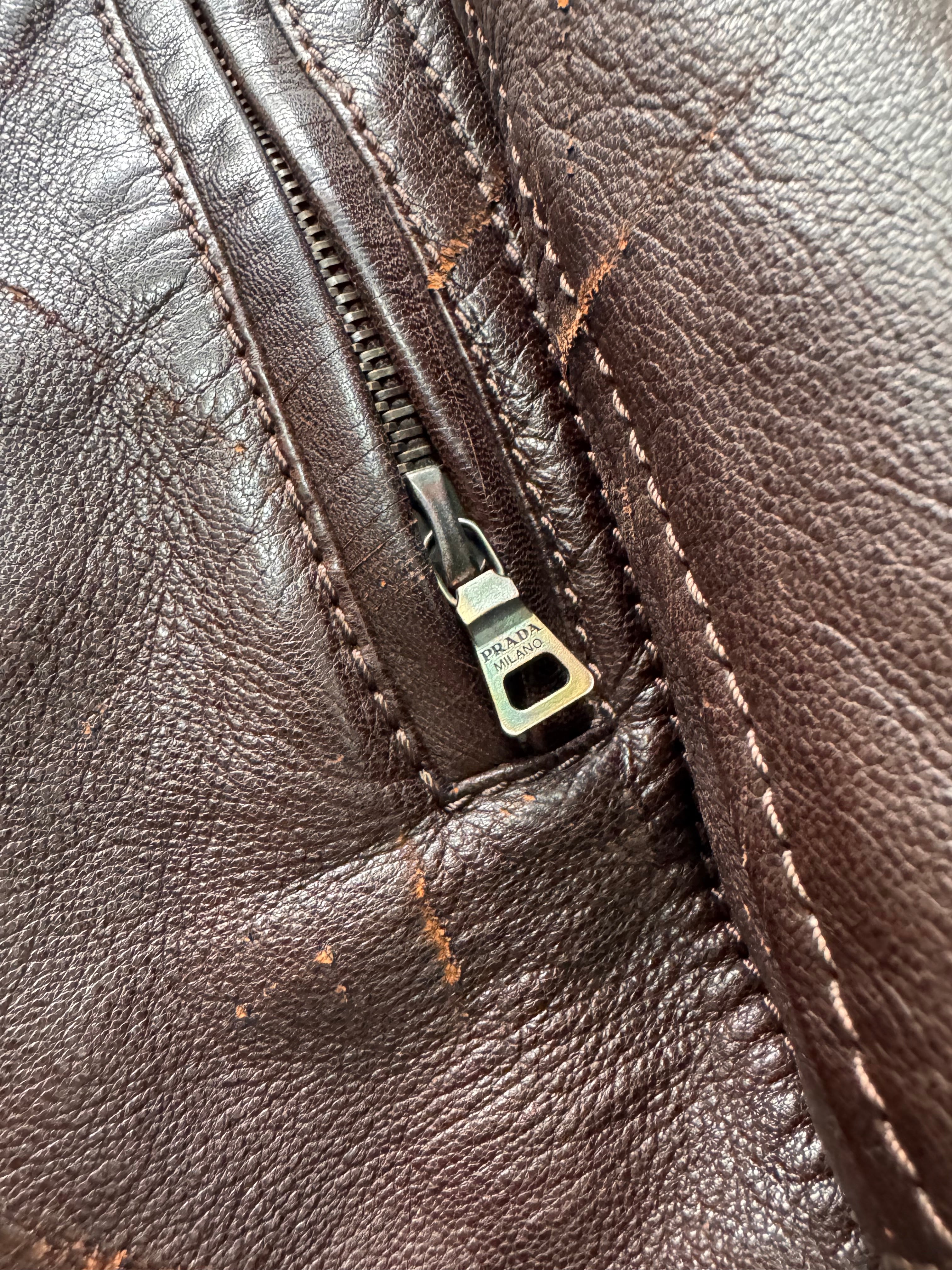 2000s Prada Scarred Heavy Leather Jacket