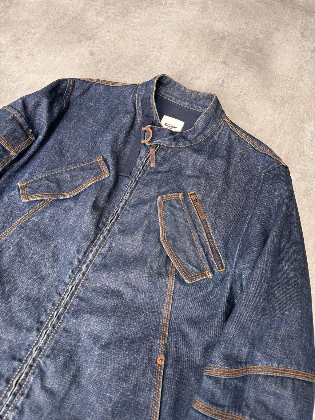Moschino Top Racer Denim Cropped Jacket (L)