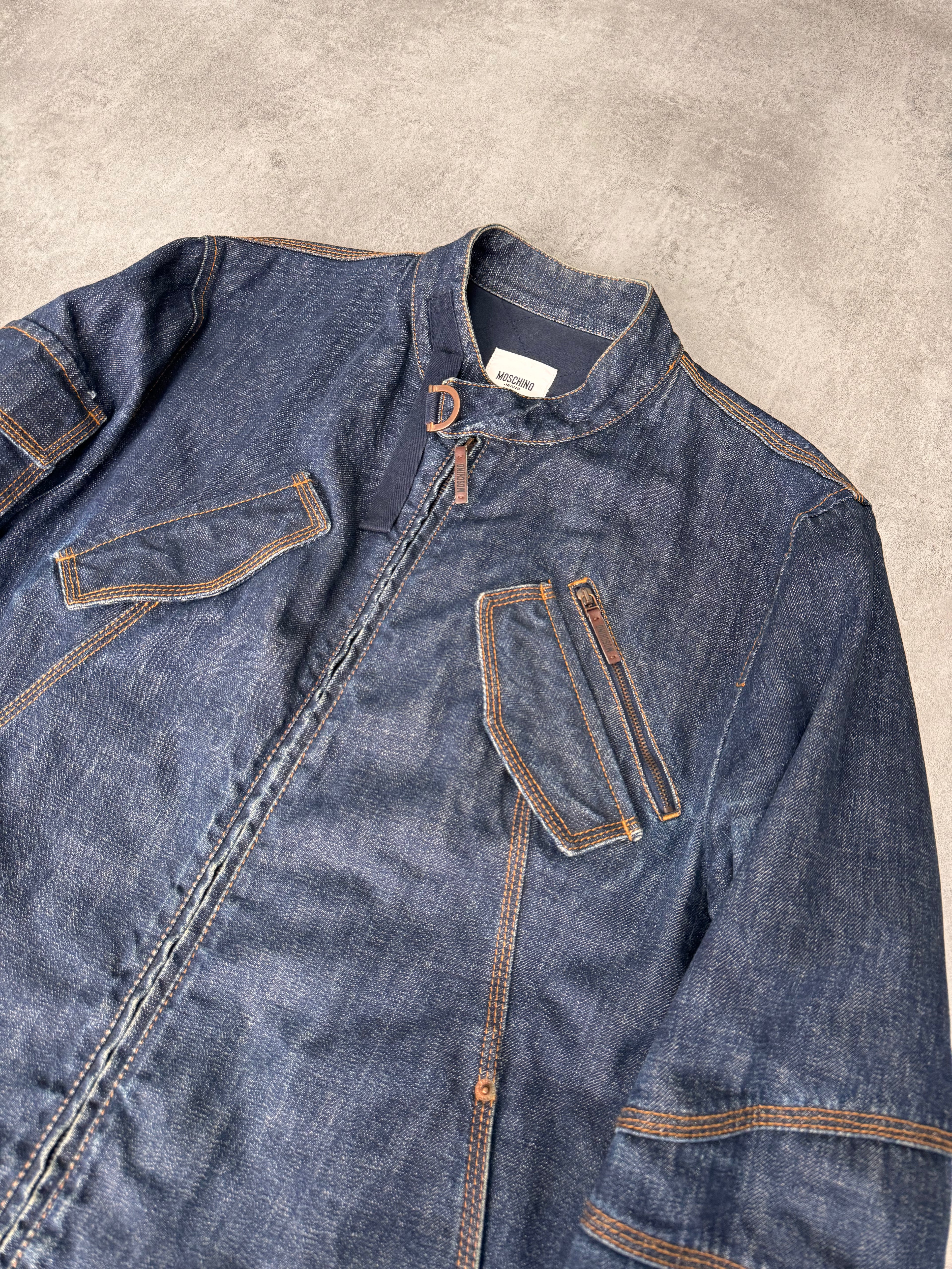 Moschino Top Racer Denim Cropped Jacket (L)