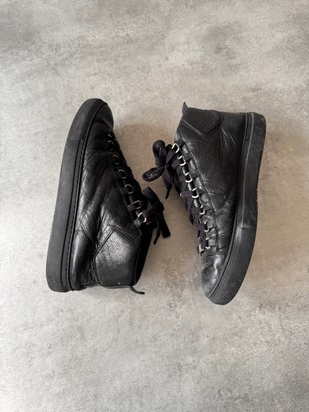 Balenciaga Arena High Black Cracked Leather Sneakers