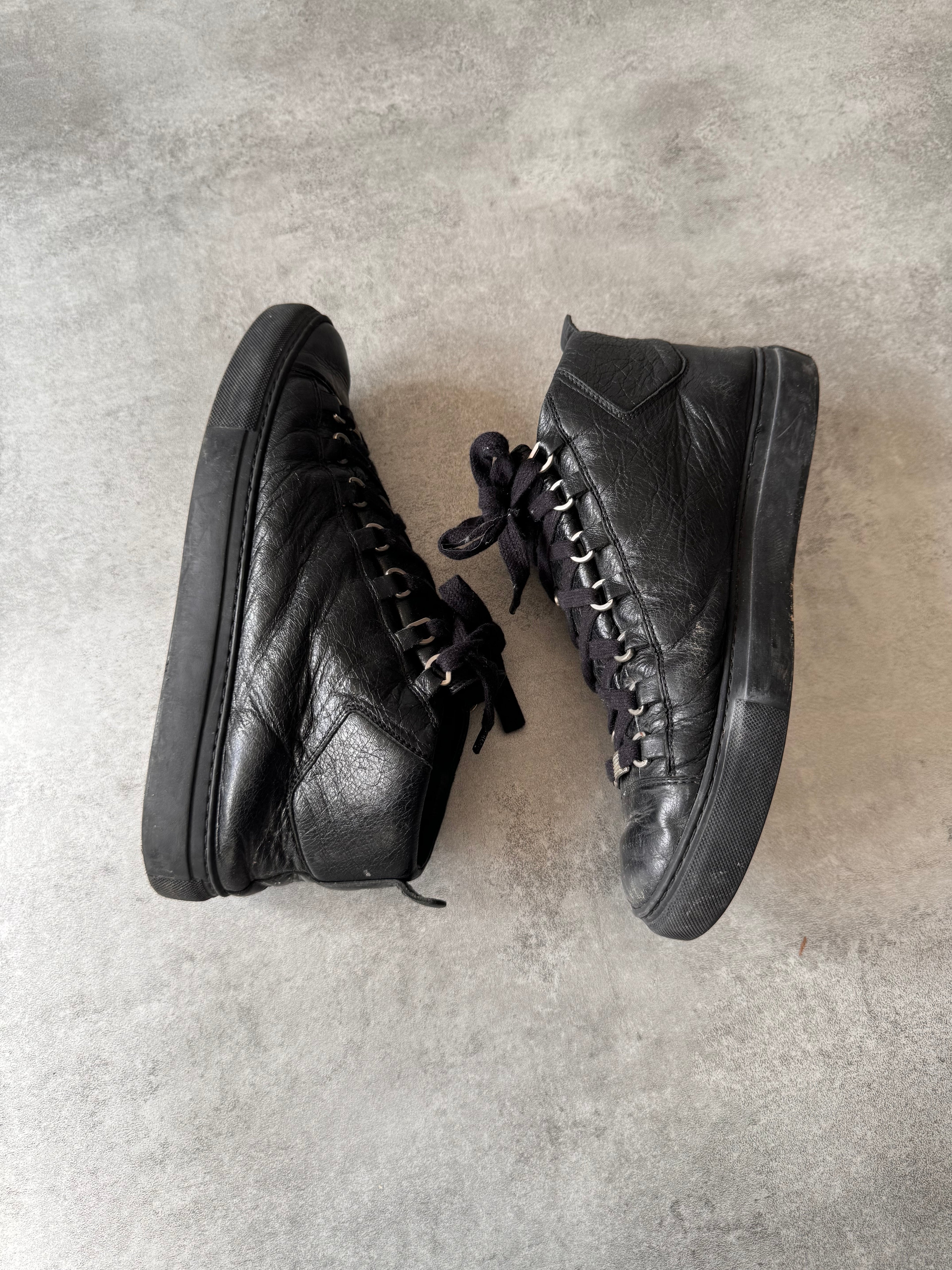 Balenciaga Arena High Black Cracked Leather Sneakers