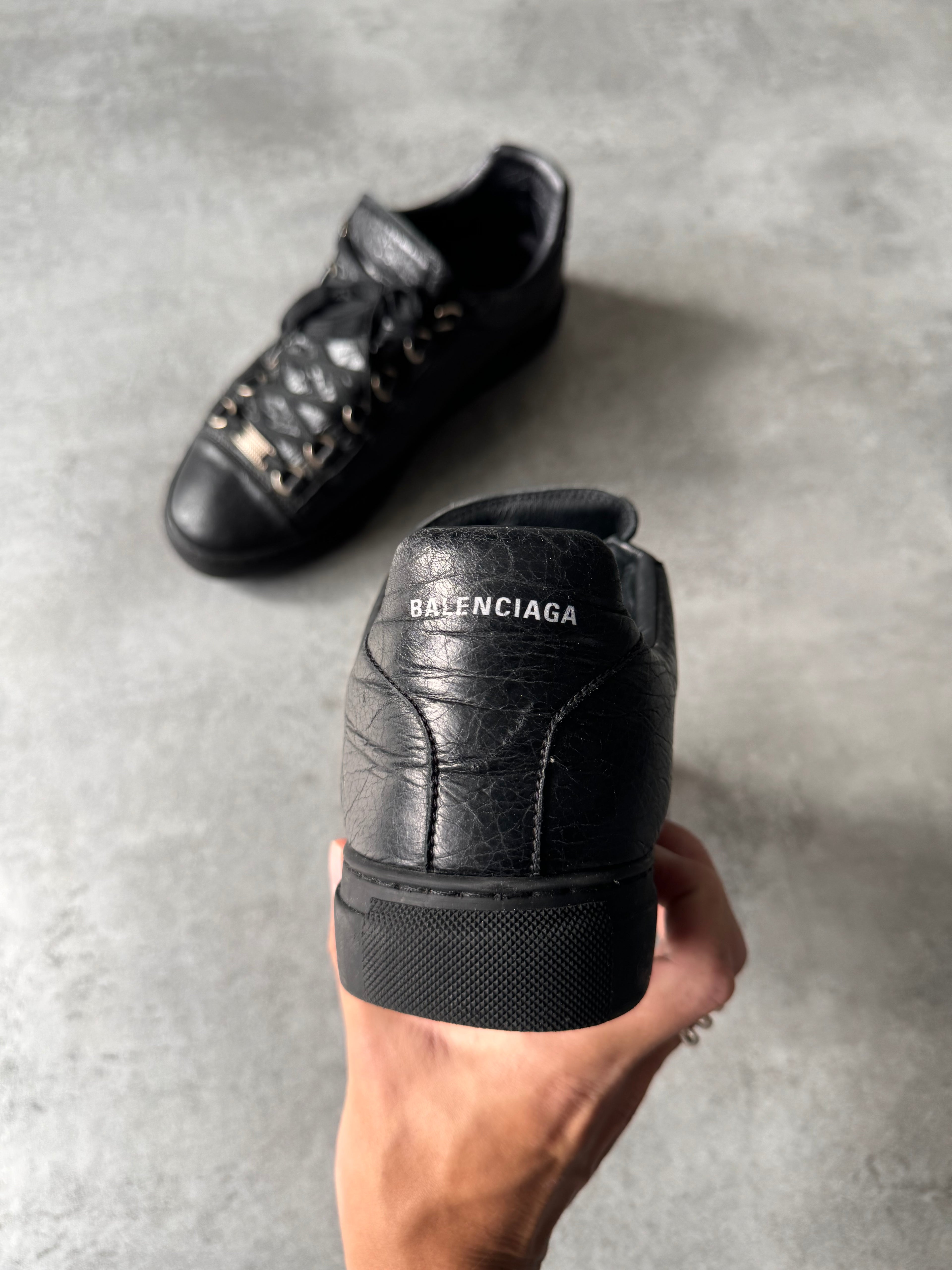 Balenciaga Arena Low Black Cracked Leather Sneakers