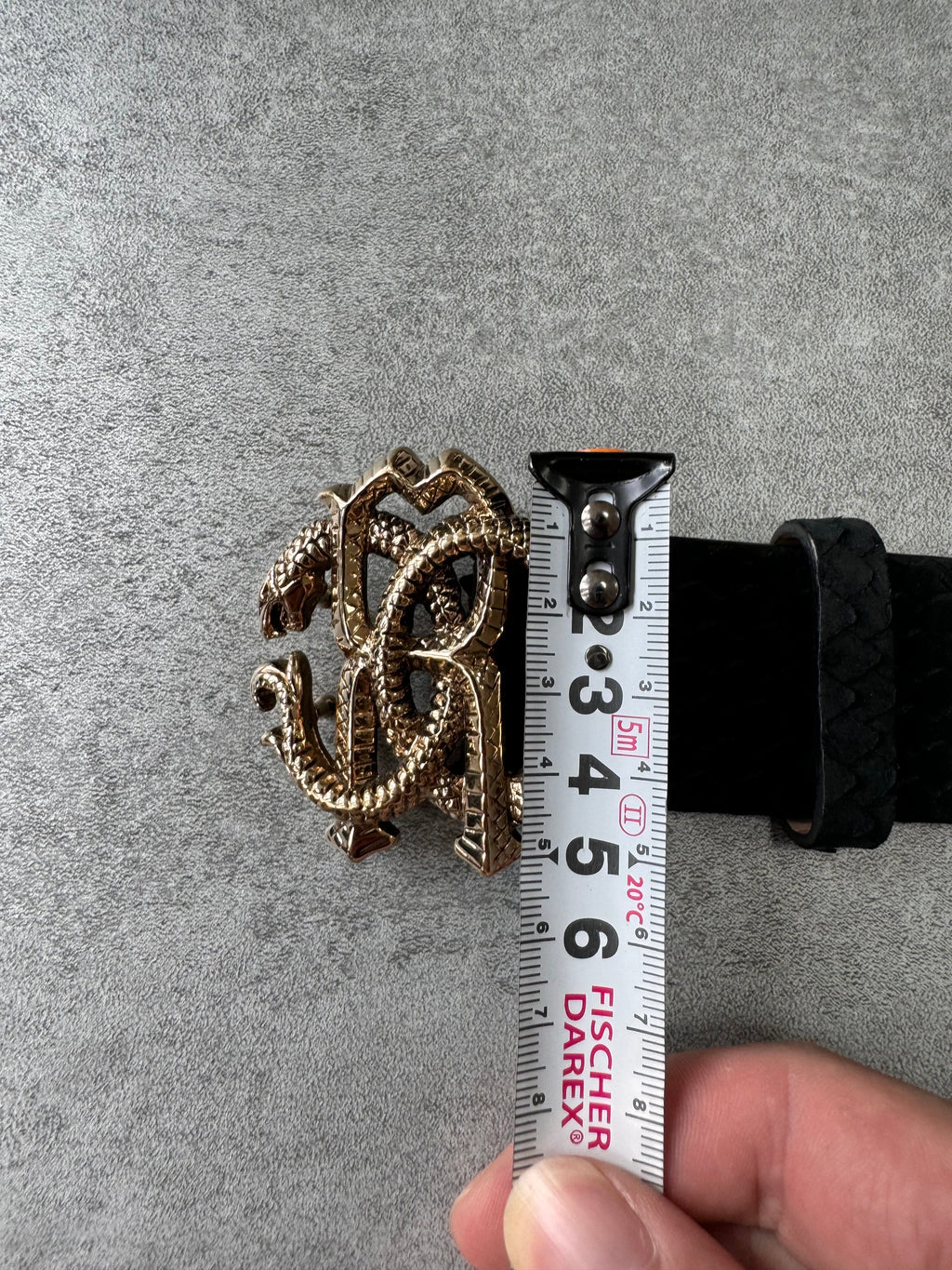 Roberto Cavalli Golden Snake Buckle Dark Navy Leather Belt