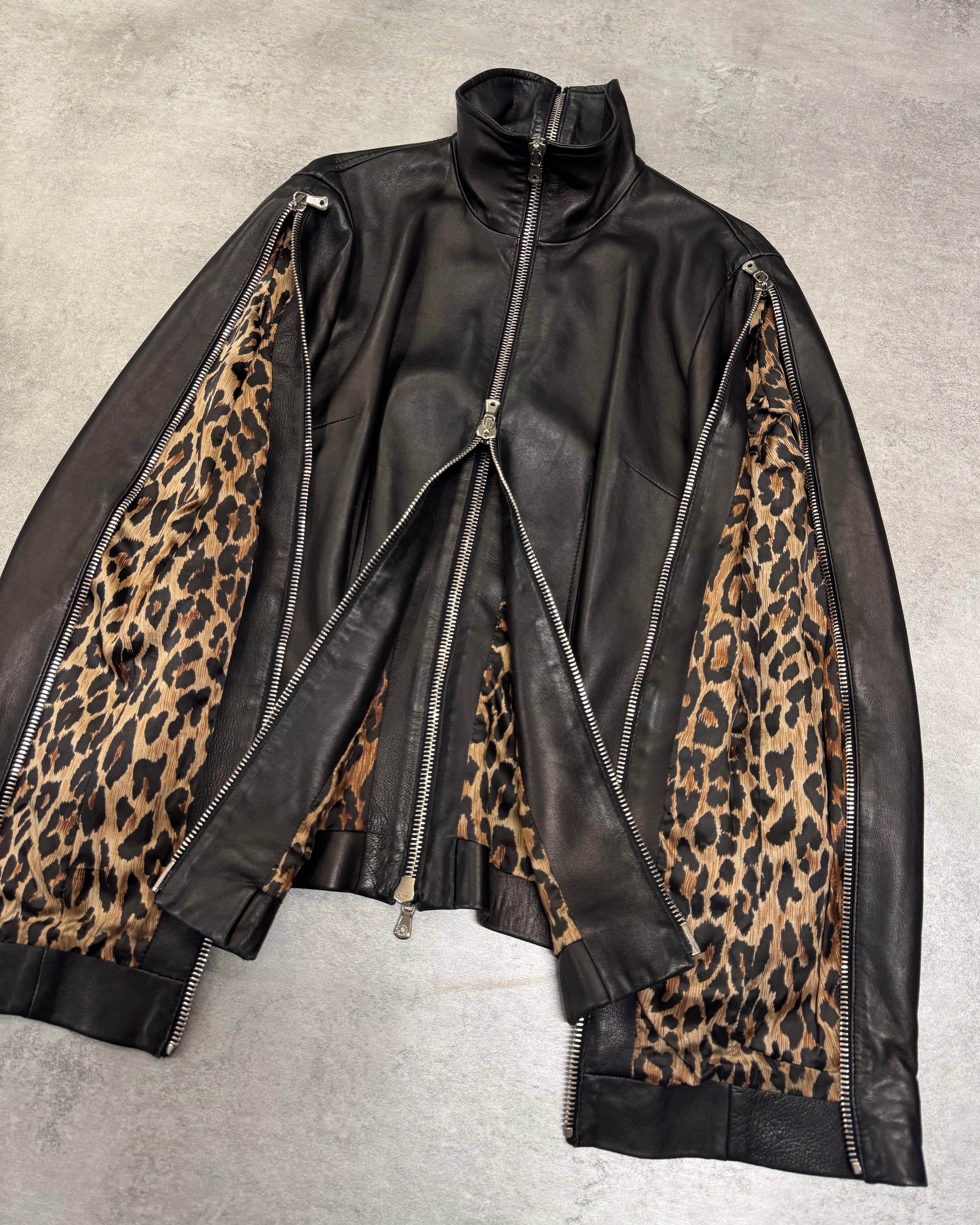 SS2003 Dolce & Gabbana Sexy Biker Multi-Zip Leather Jacket (XS/S)