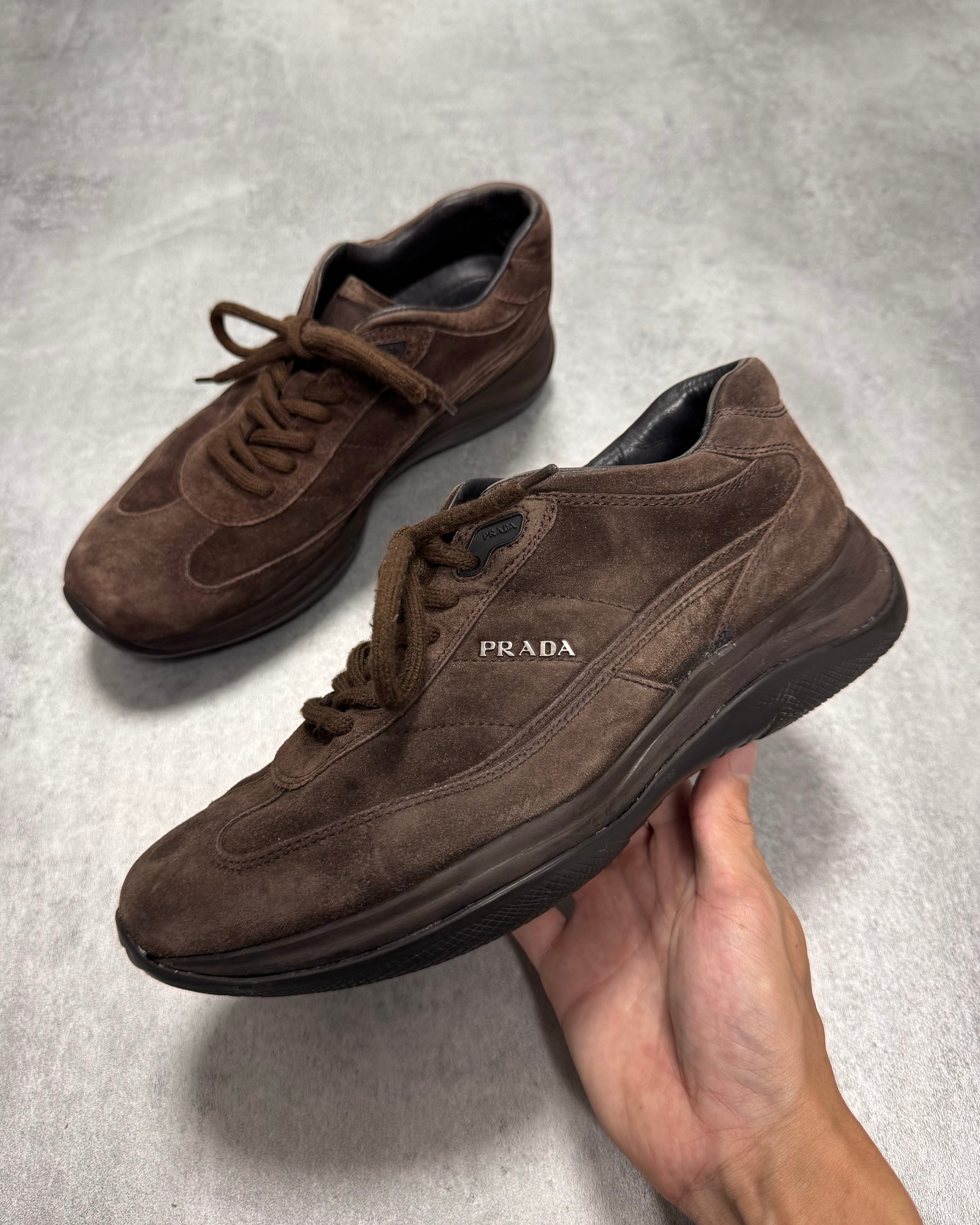 2000s Prada Brown Suede Low Sneakers