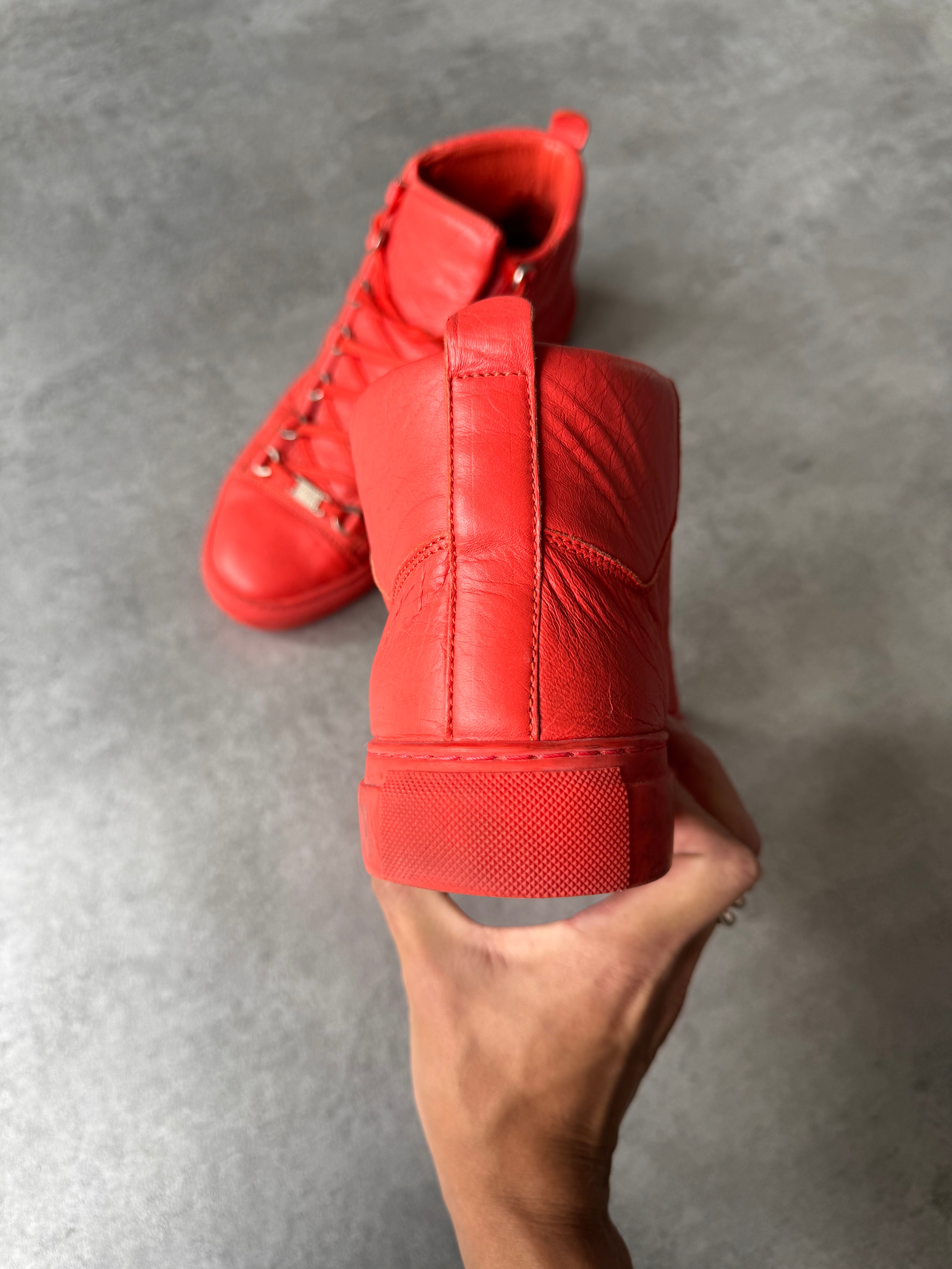 Balenciaga Arena High Red Cracked Leather Sneakers