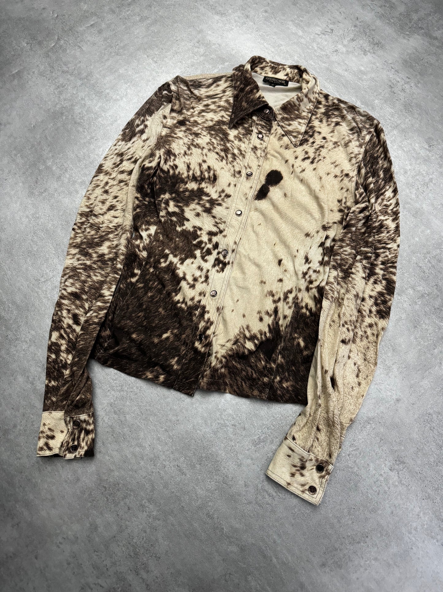 FW1999 Roberto Cavalli Fury Brown Cowprint Movement Shirt (XS/S) - 5