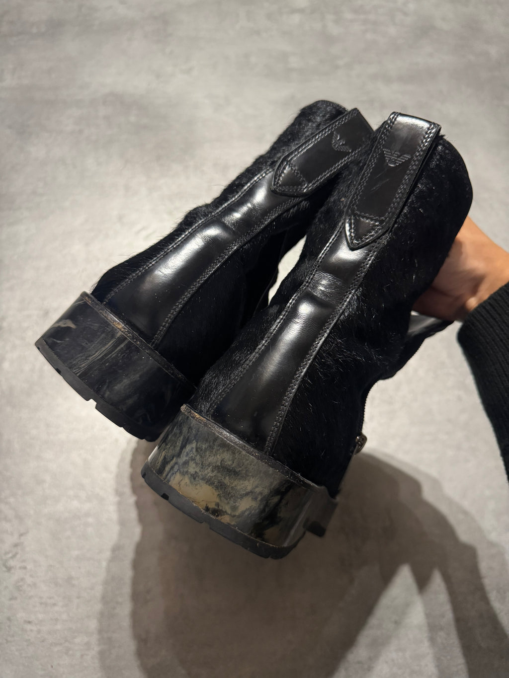 2000s Emporio Armani Pony Hair Black Boots