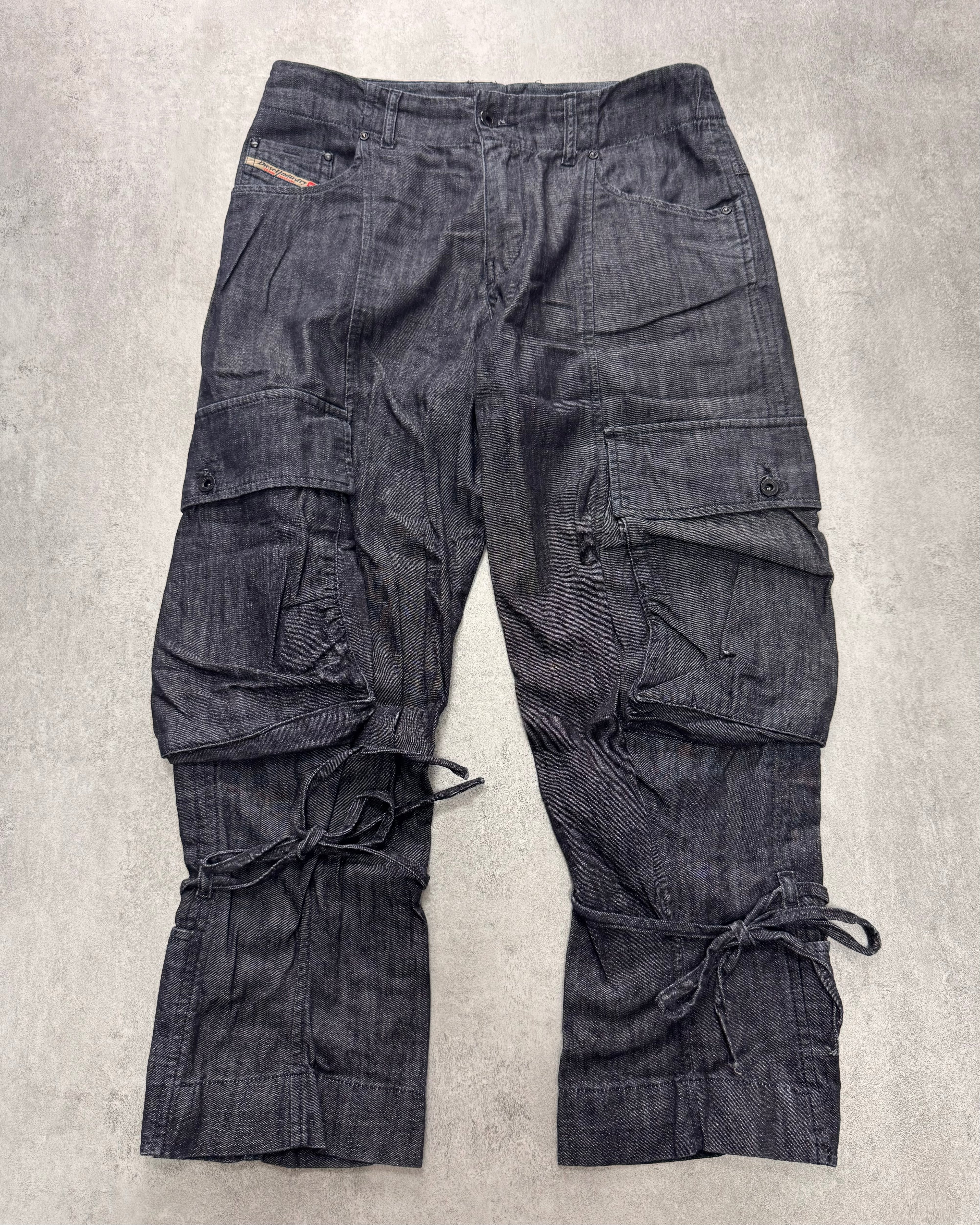 2000s Diesel Cargo Dark Navy Denim Cropped Jeans