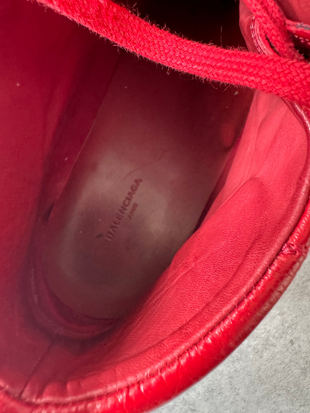 Balenciaga Arena High Red Cracked Leather Sneakers
