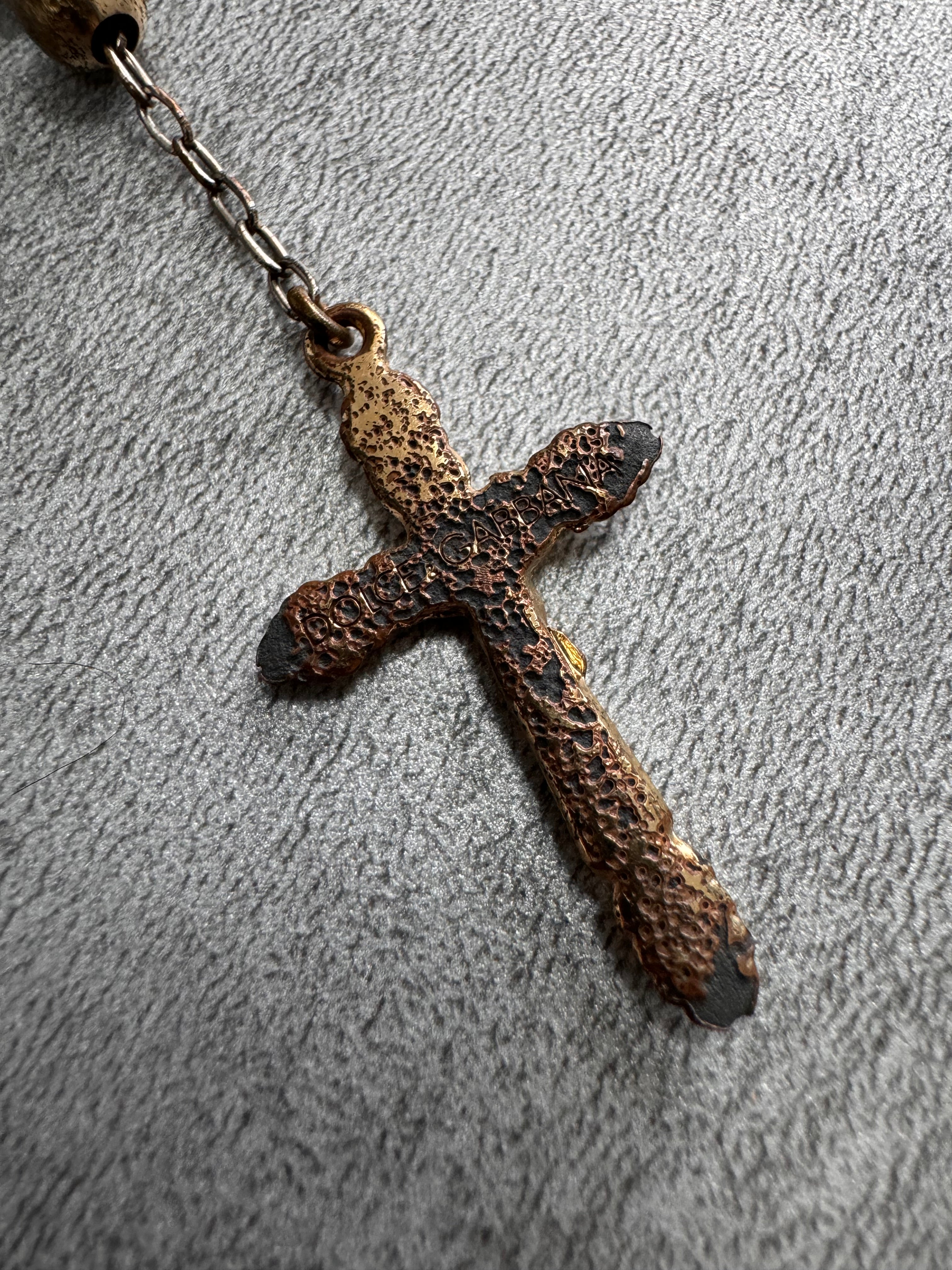 Dolce & Gabbana Rosary Sliver Golden Cross Necklace (OS)