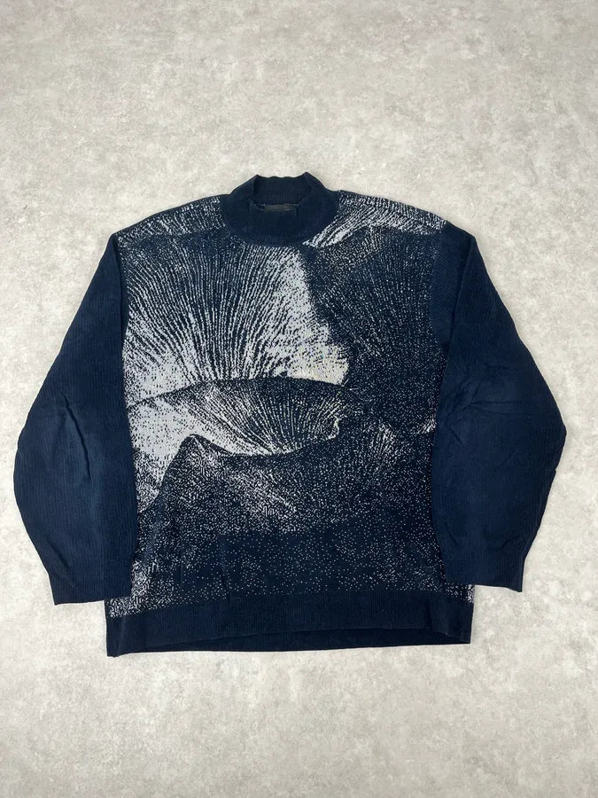 SS2020 Emporio Armani Mountain Landscape High Neck Navy Sweater WkVLTIZ 0