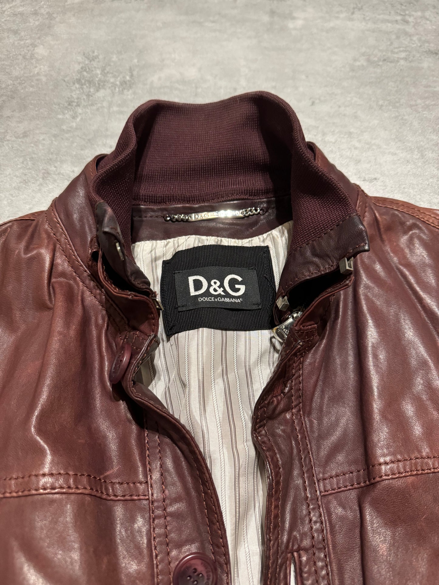 2000s Dolce & Gabbana Bordeaux Button Ups Leather Rebel Jacket (M) - 8