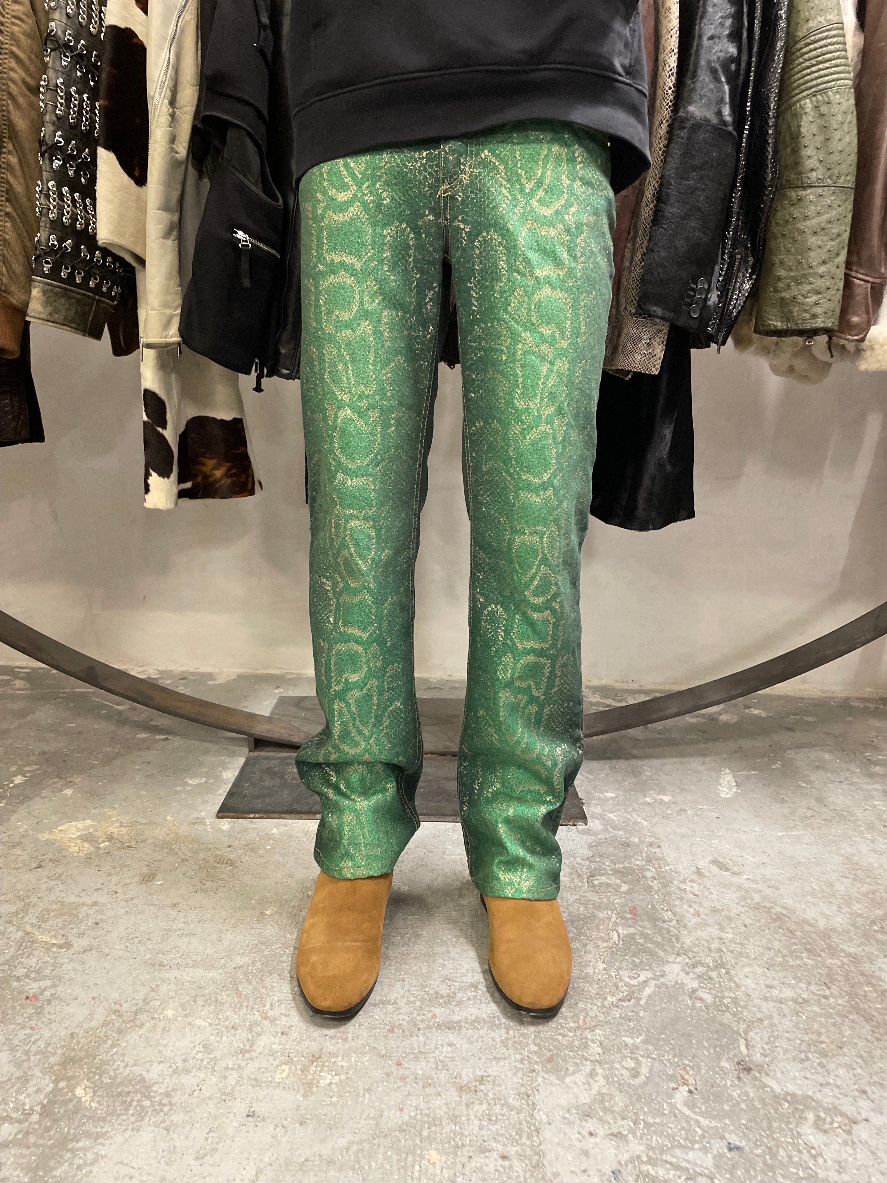 AW1999 Roberto Cavalli Green Legend Python Effect Pants