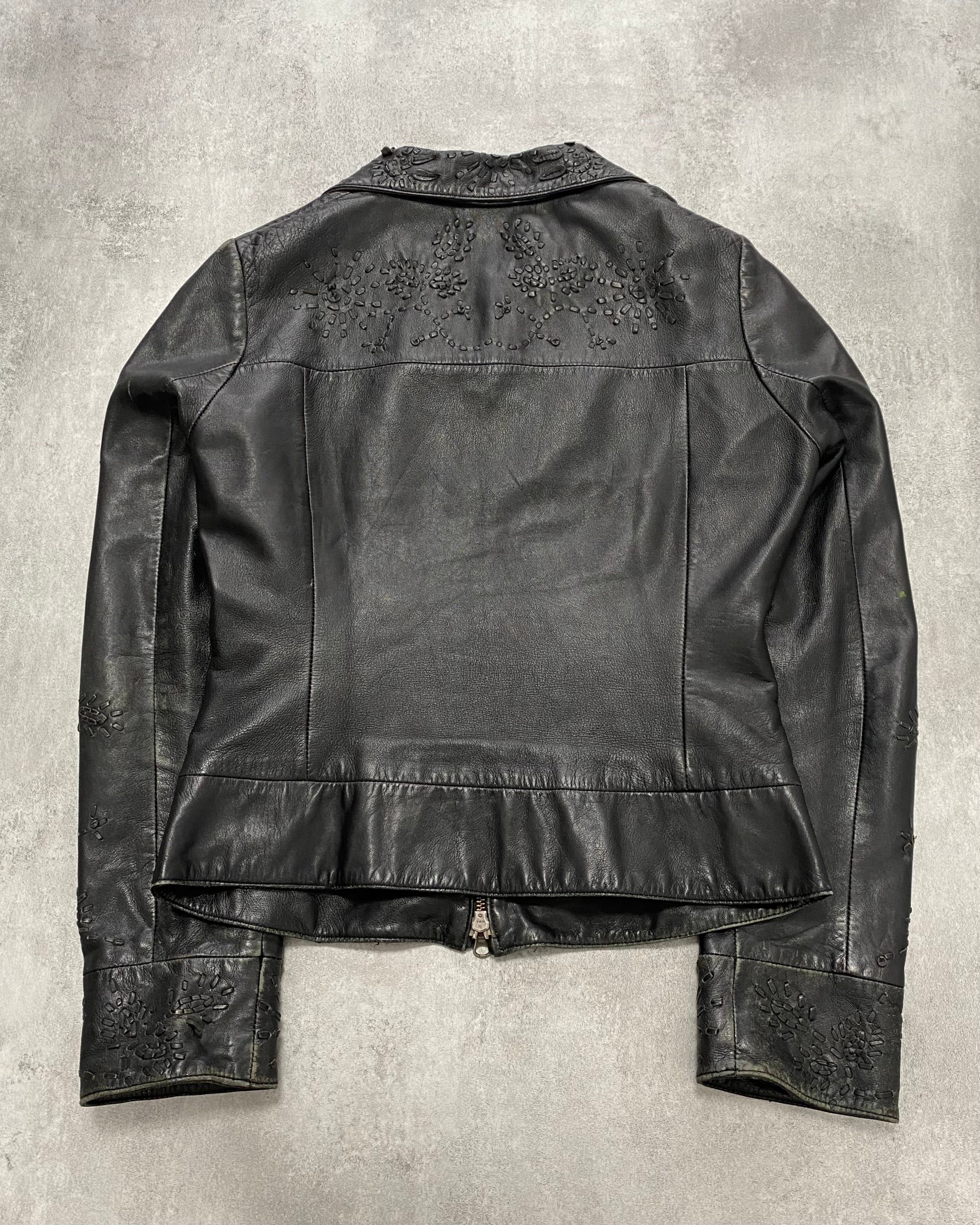 モスキーノ エンボスフラワーオーナメントレザージャケット(S)