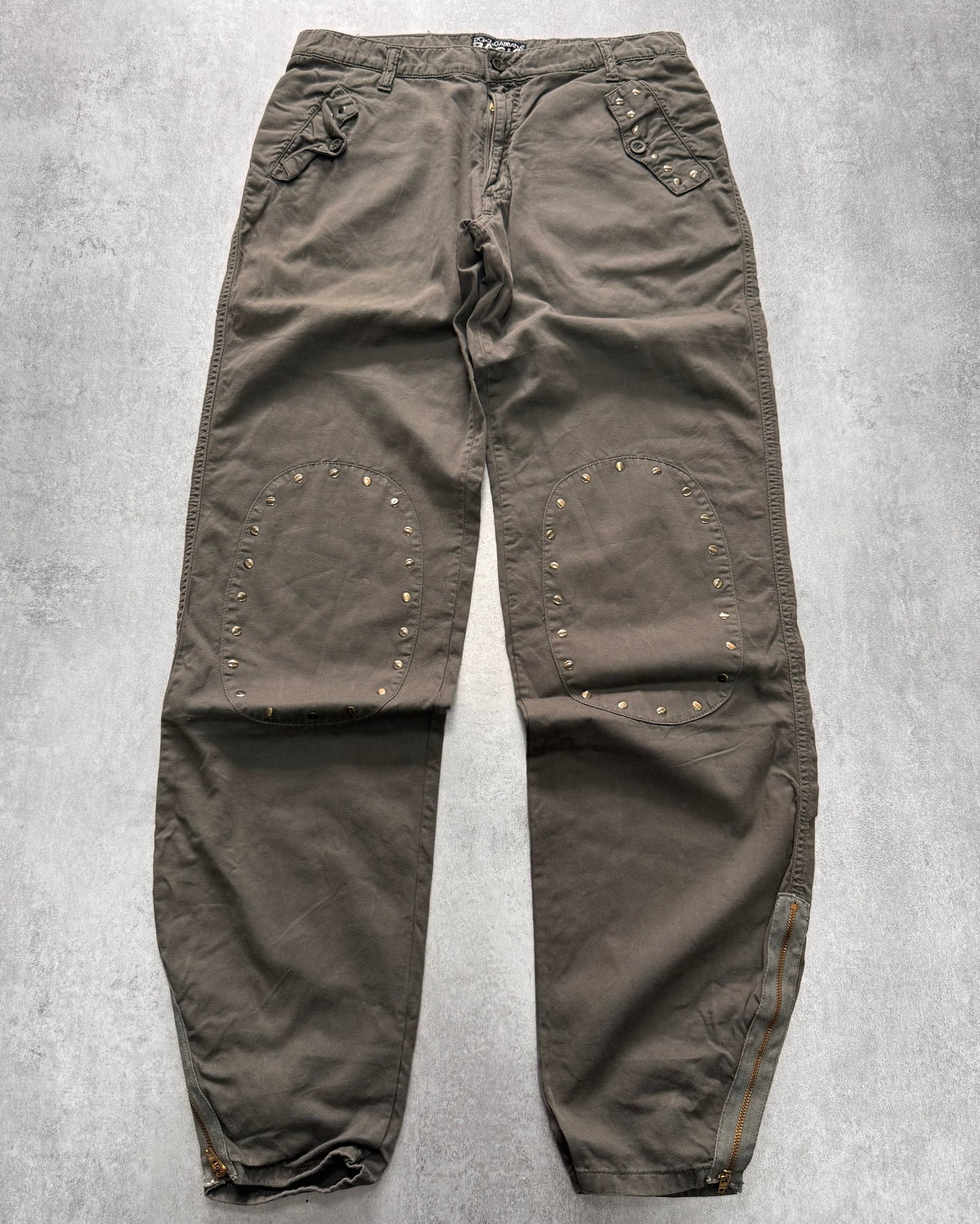 2000s Dolce & Gabbana Basic Studded Cargo Olive Pants (S)