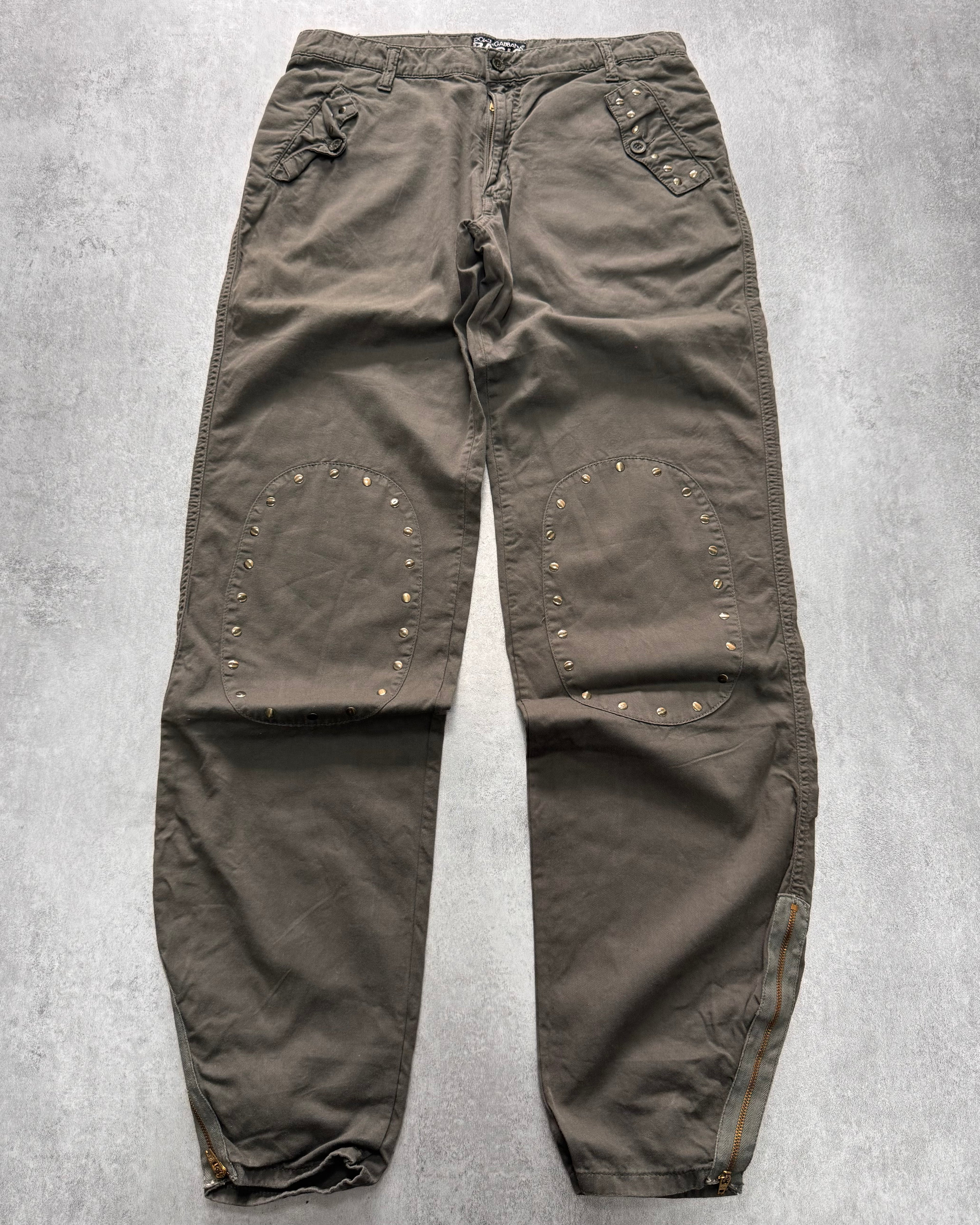 2000s Dolce & Gabbana Basic Studded Cargo Olive Pants