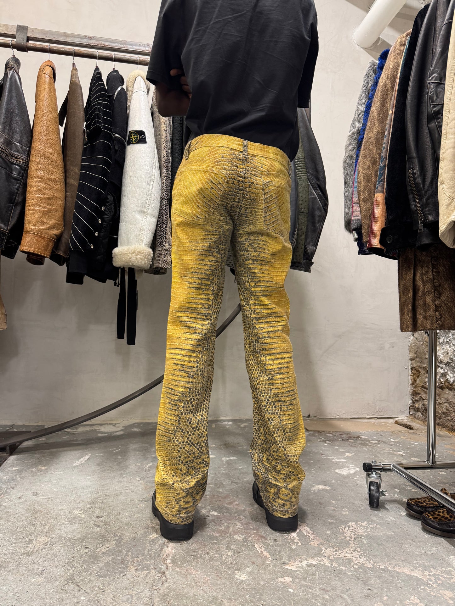 1990s Roberto Cavalli Bees Yellow Scales Pants (S)