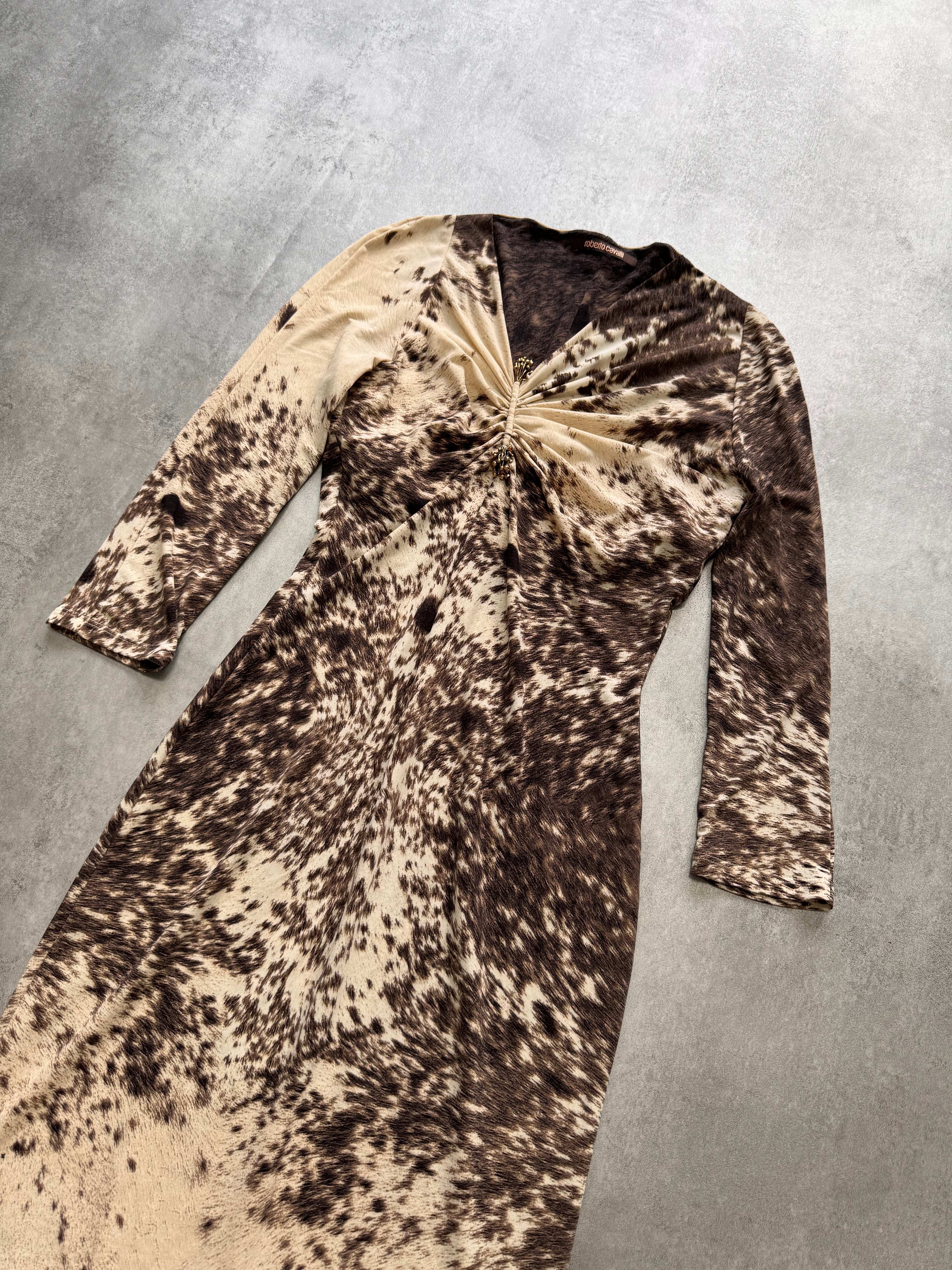 Roberto Cavalli Furry Cowprint Movement Dress