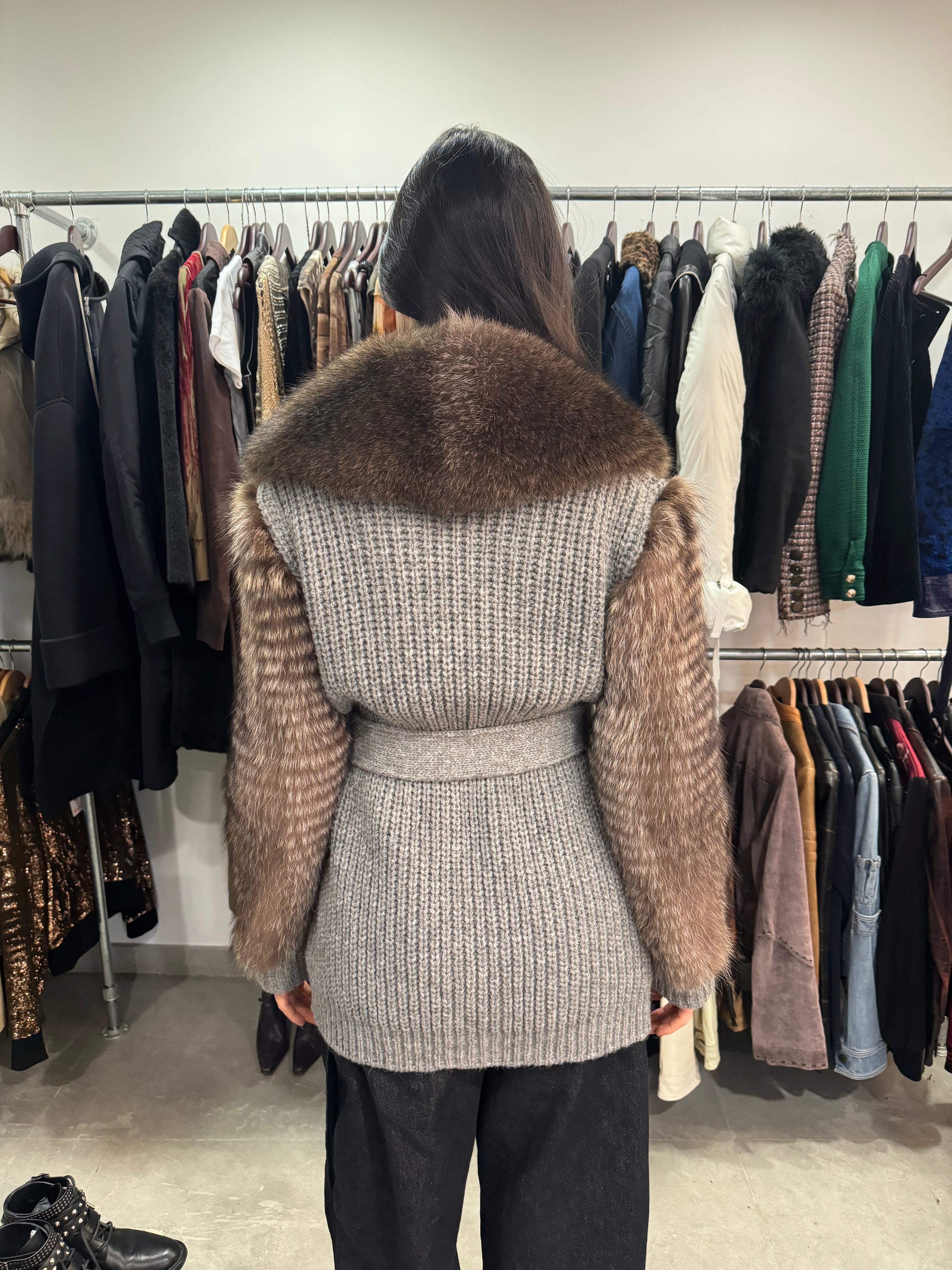 AW2010 Prada Raccoon Fur Grey Wool Jacket