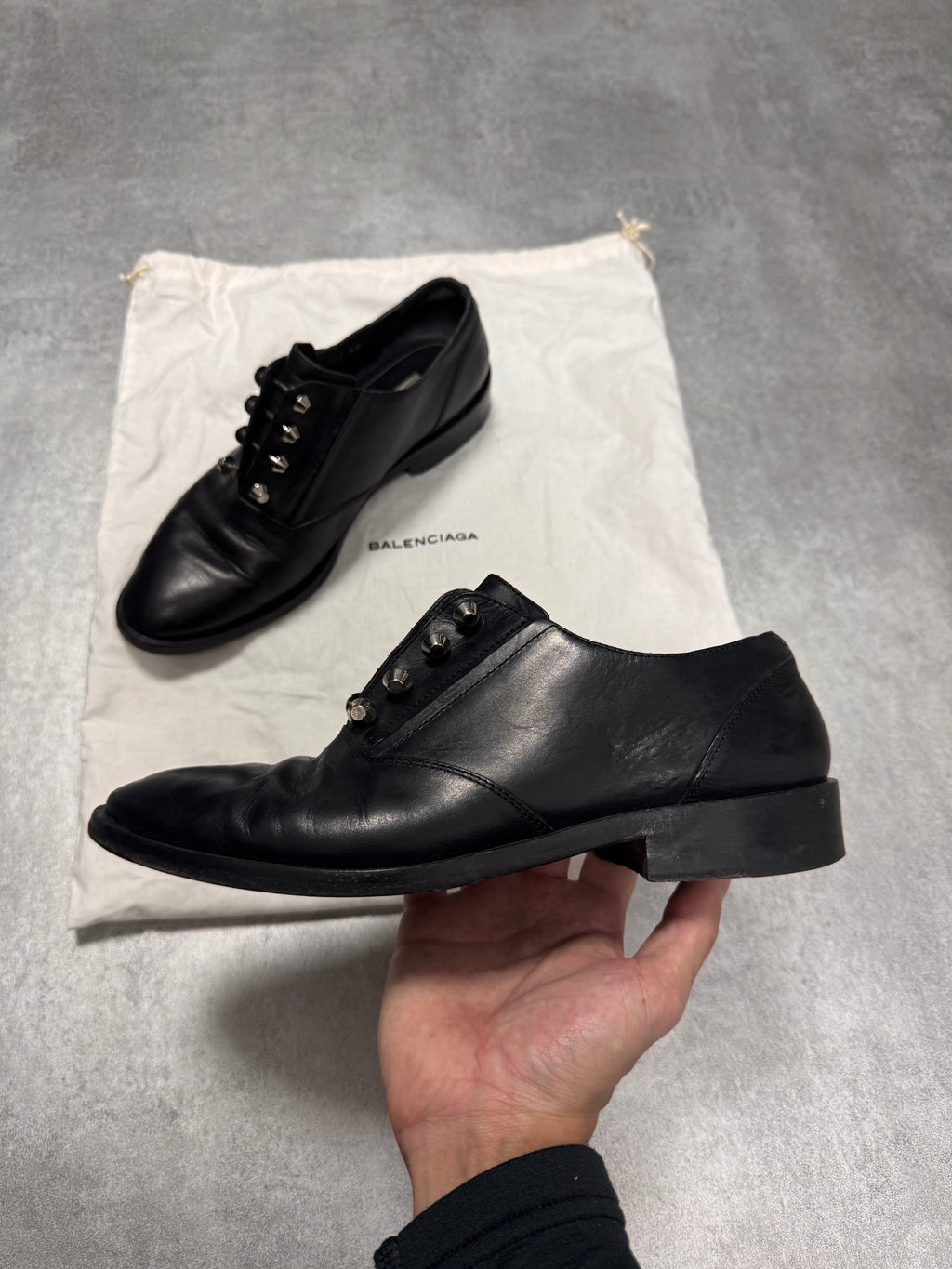 Balenciaga Steel Nails Black Leather Shoes