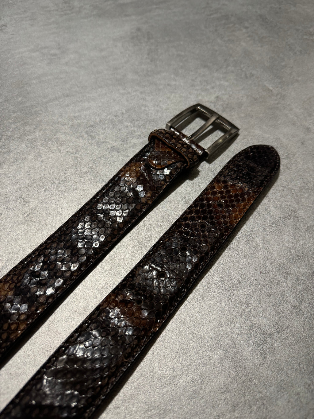 Artisanal Italian Python Leather Brown Dark Belt (OS) - 5