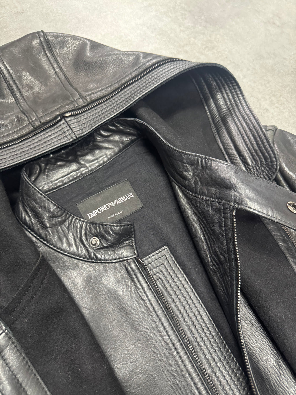 FW2012 Emporio Armani Full Zip Black Leather Long Jacket