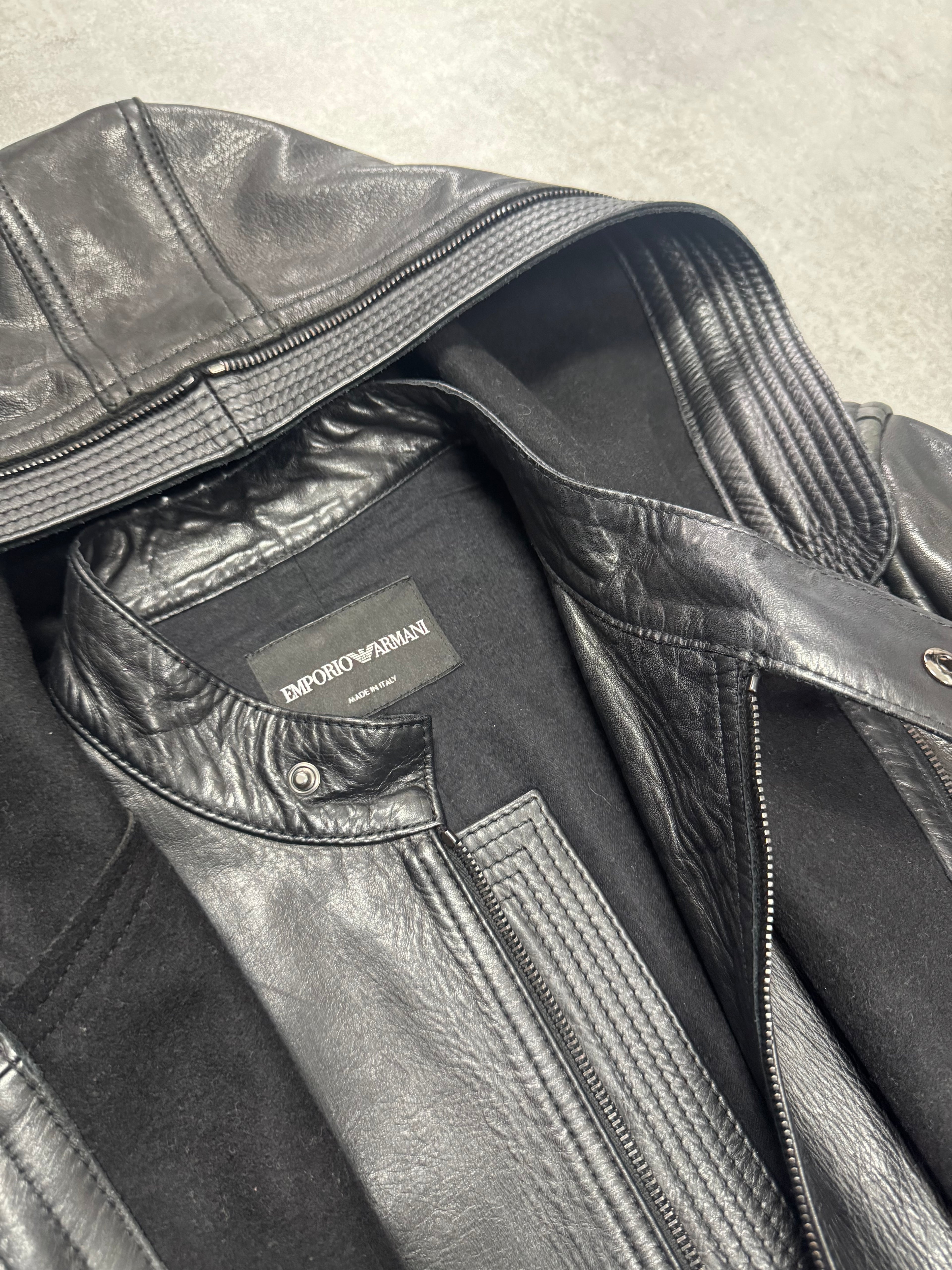 FW2012 Emporio Armani Full Zip Black Leather Long Jacket