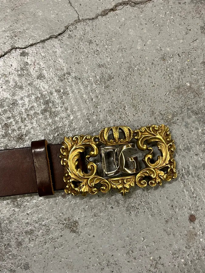 Dolce & Gabbana Brown Leather Ornate Baroque DG Buckle Belt uQyLdis 6