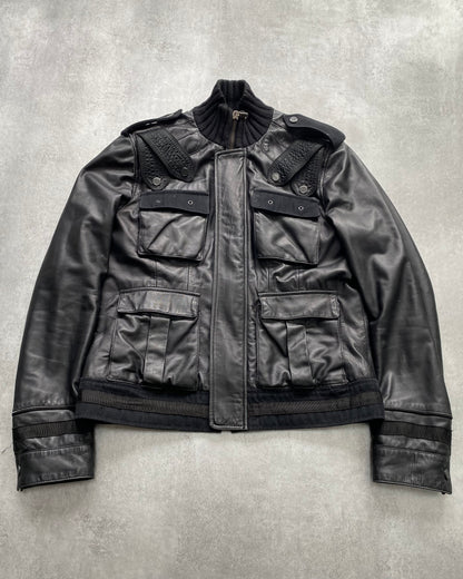 2000s Cavalli Class Biker Black Leather Jacket (L)