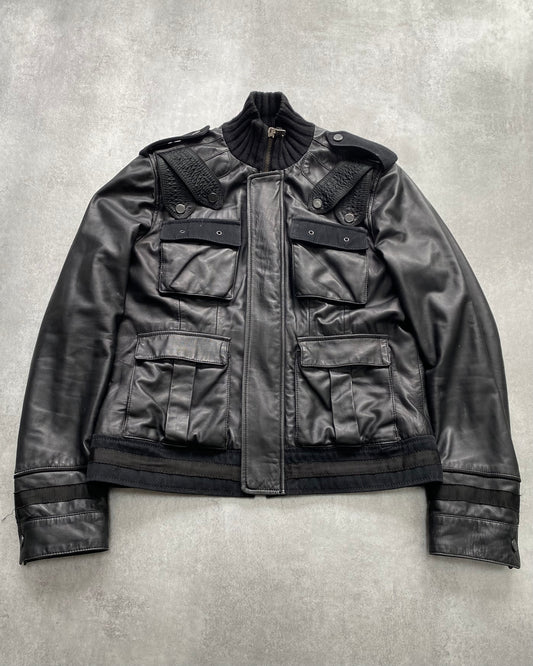 2000s Cavalli Class Biker Black Leather Jacket (L)