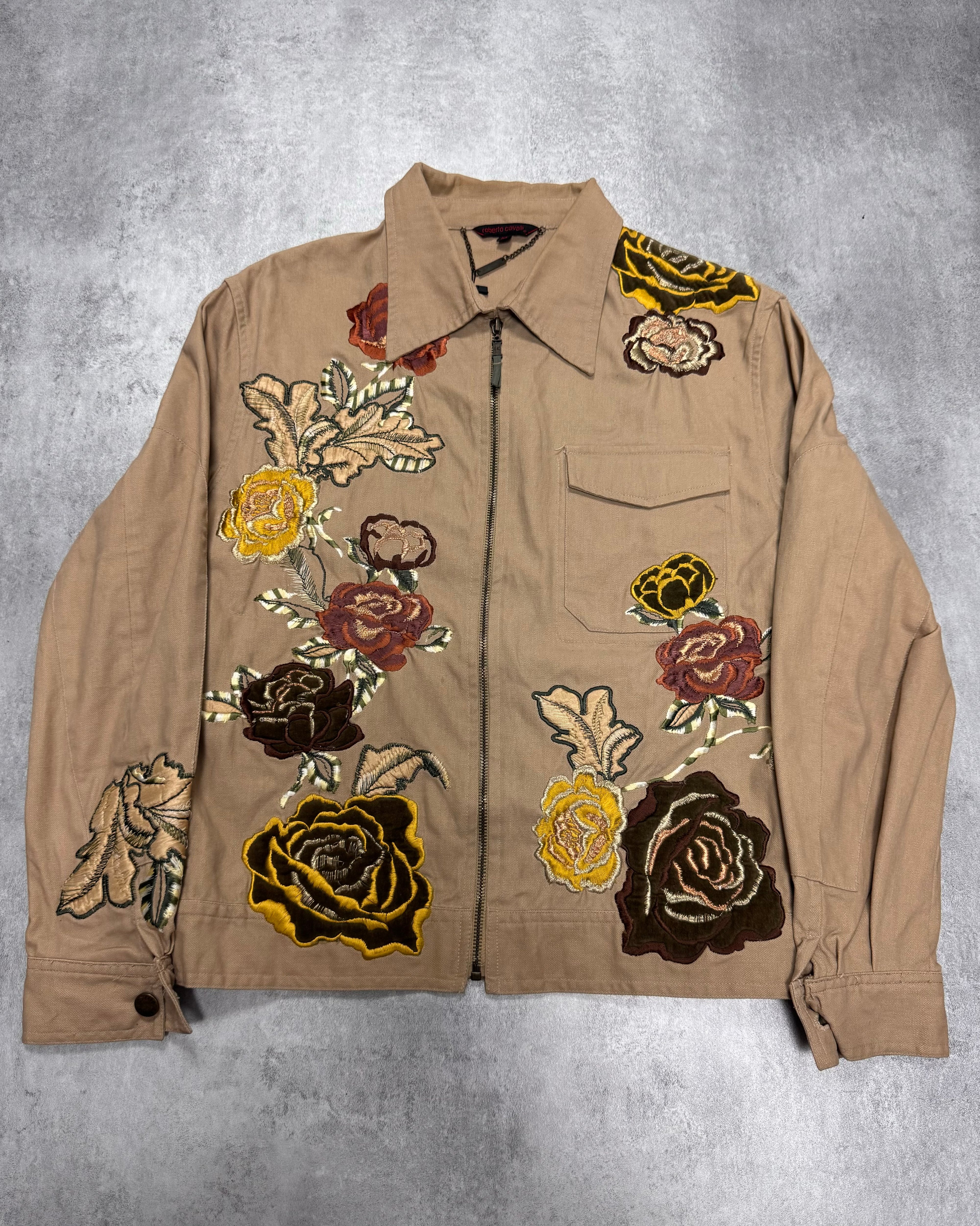 Roberto Cavalli Embroided Flowers Beige Jacket