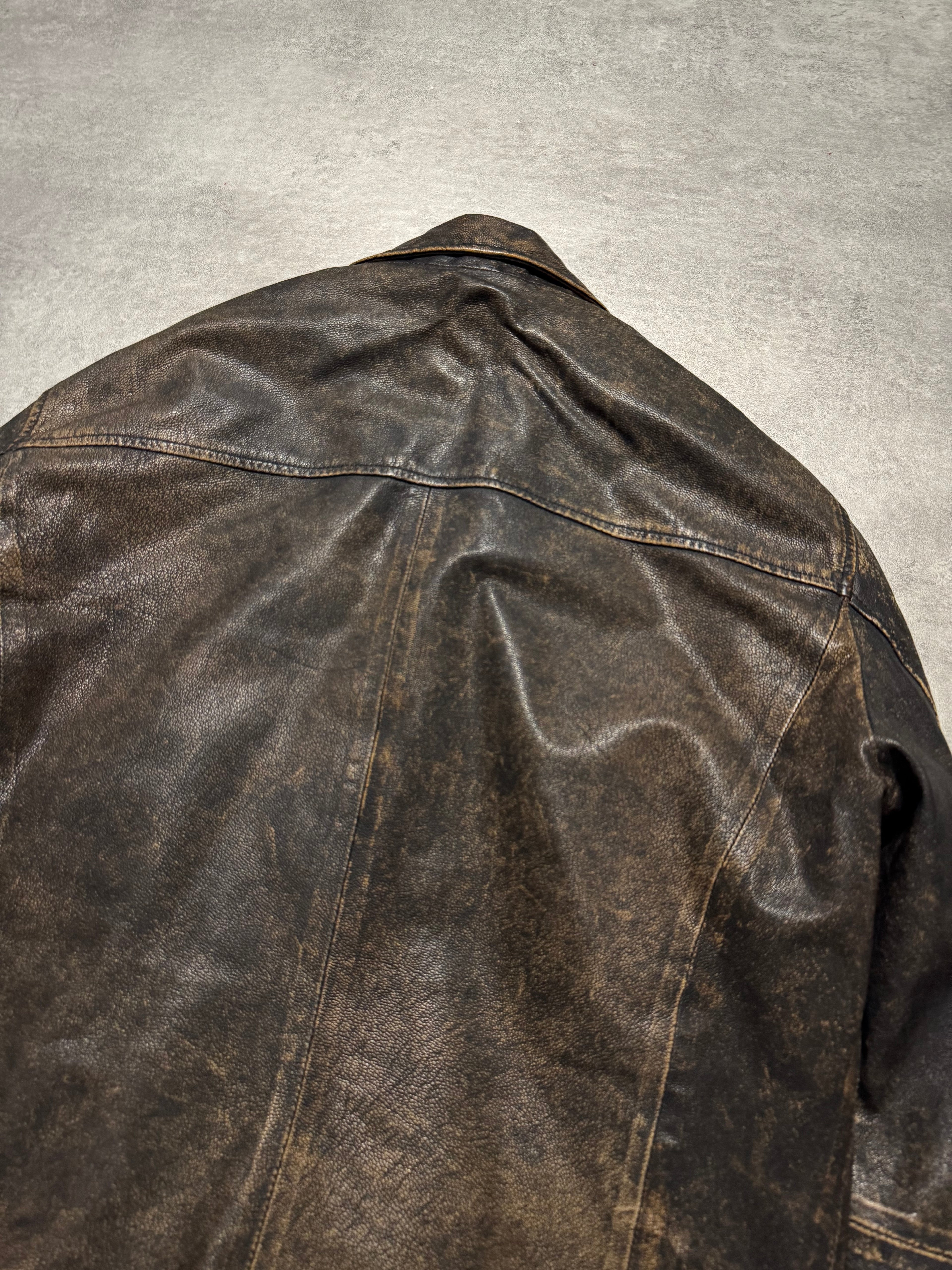 2000s Armani Faded Brown Leather Jacket