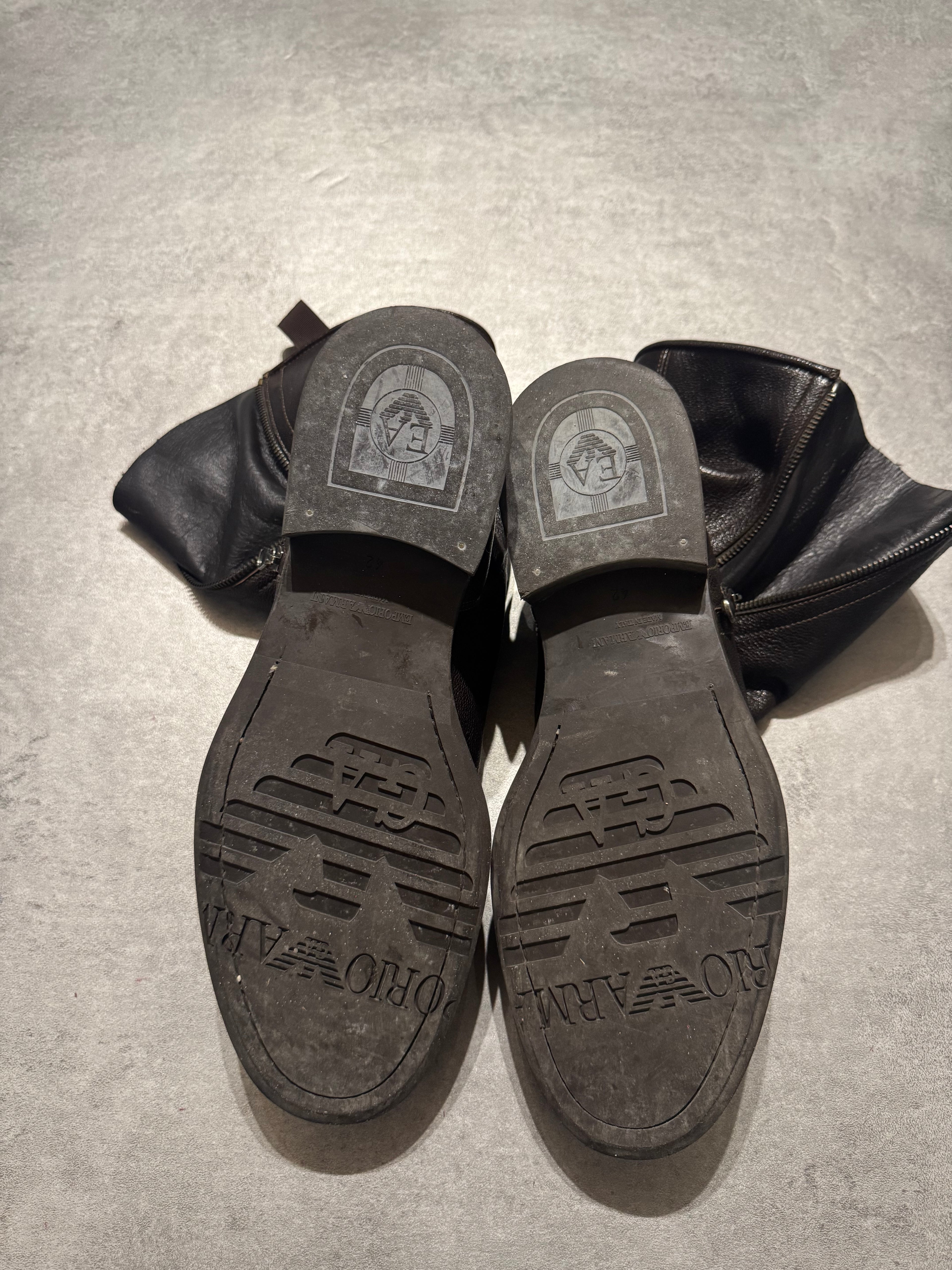 2000s Emporio Armani Brown Wool Leather Boots