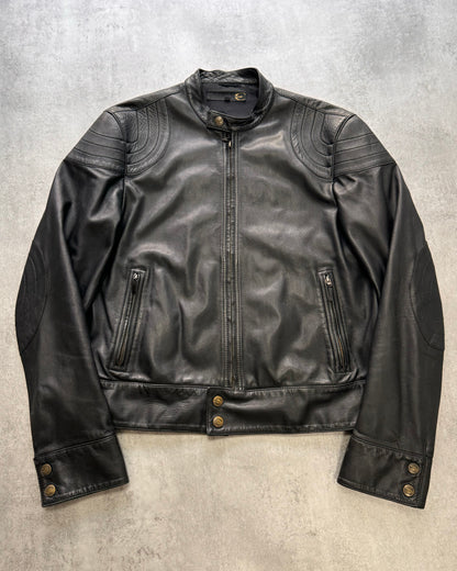 2000s Just Cavalli Dark Biker Leather Jacket (L)