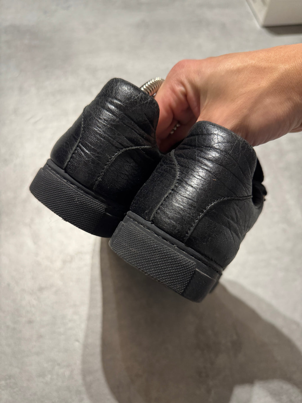 Balenciaga Arena Low Black Cracked Leather Sneakers