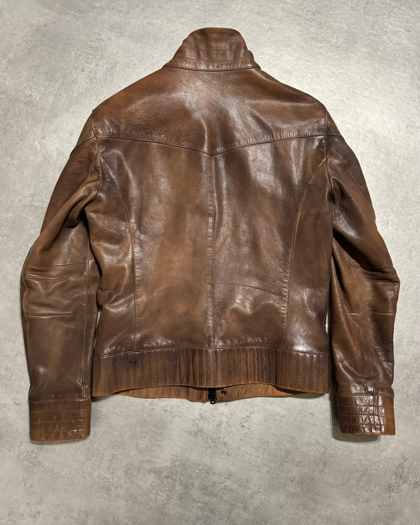 FW2011 Emporio Armani Brown Calf Leather Biker Jacket (M) - 4