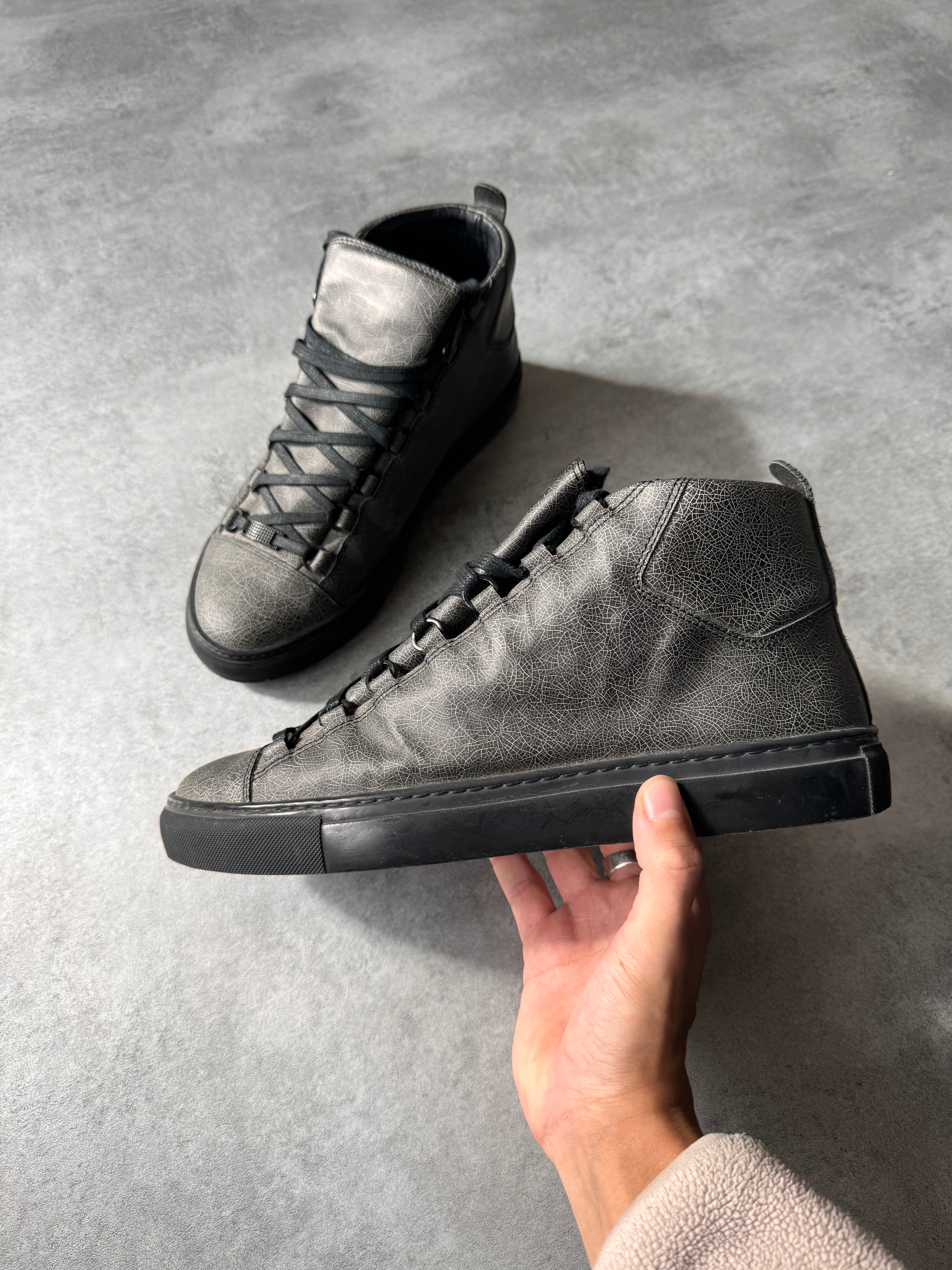 Balenciaga Arena High Cracked Grey Print Sneakers