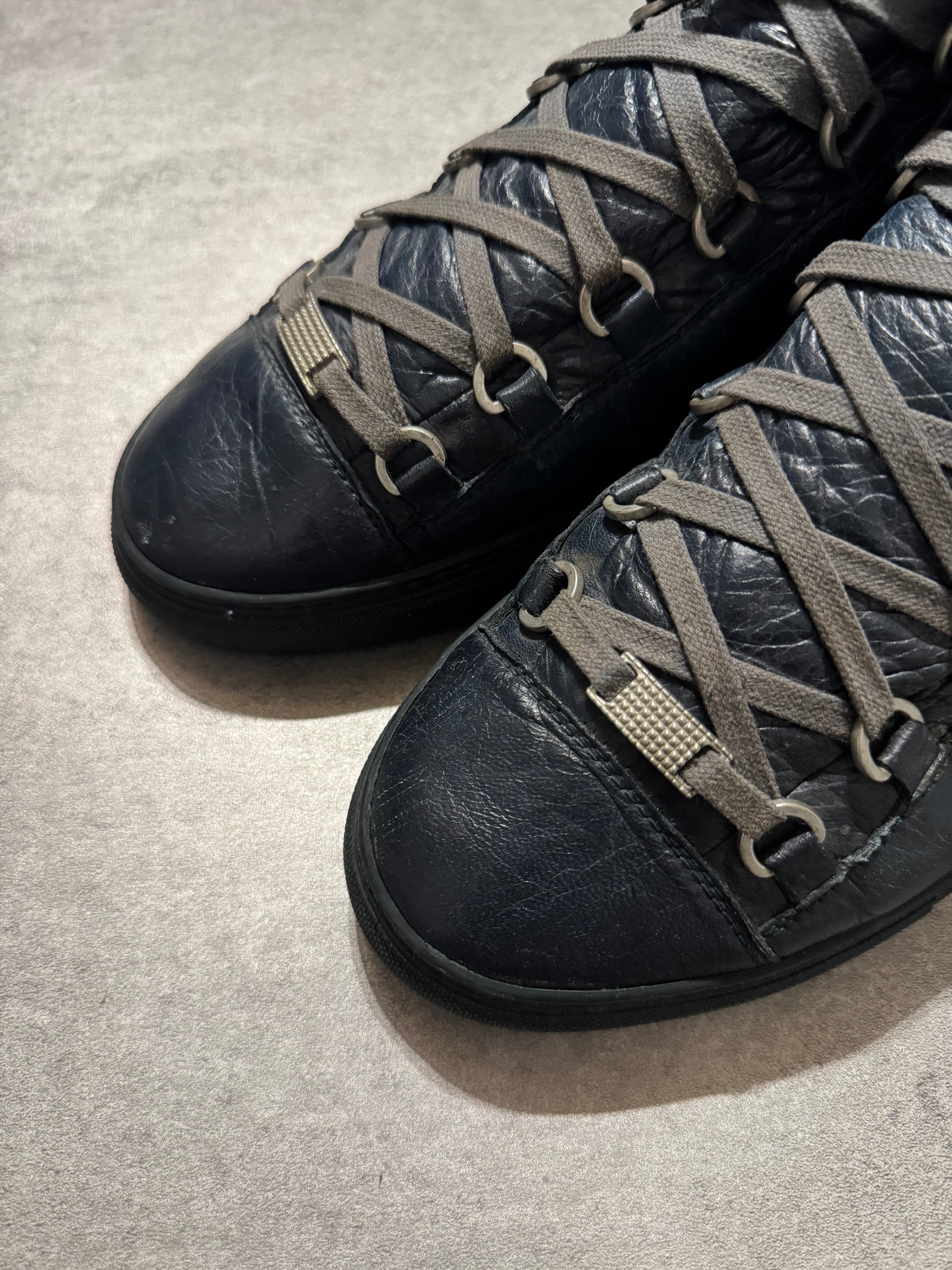 Balenciaga Arena High Navy Cracked Leather Sneakers